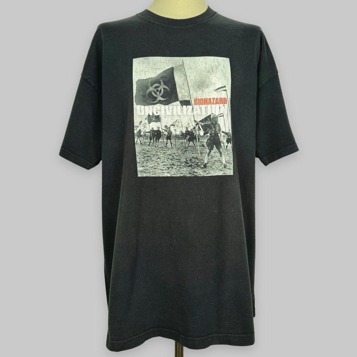 image of Band Tees x Screen Stars Vintage 2001 Biohazard ‘Uncivilization’ Euro T Shirt in Black (Size 2XL)