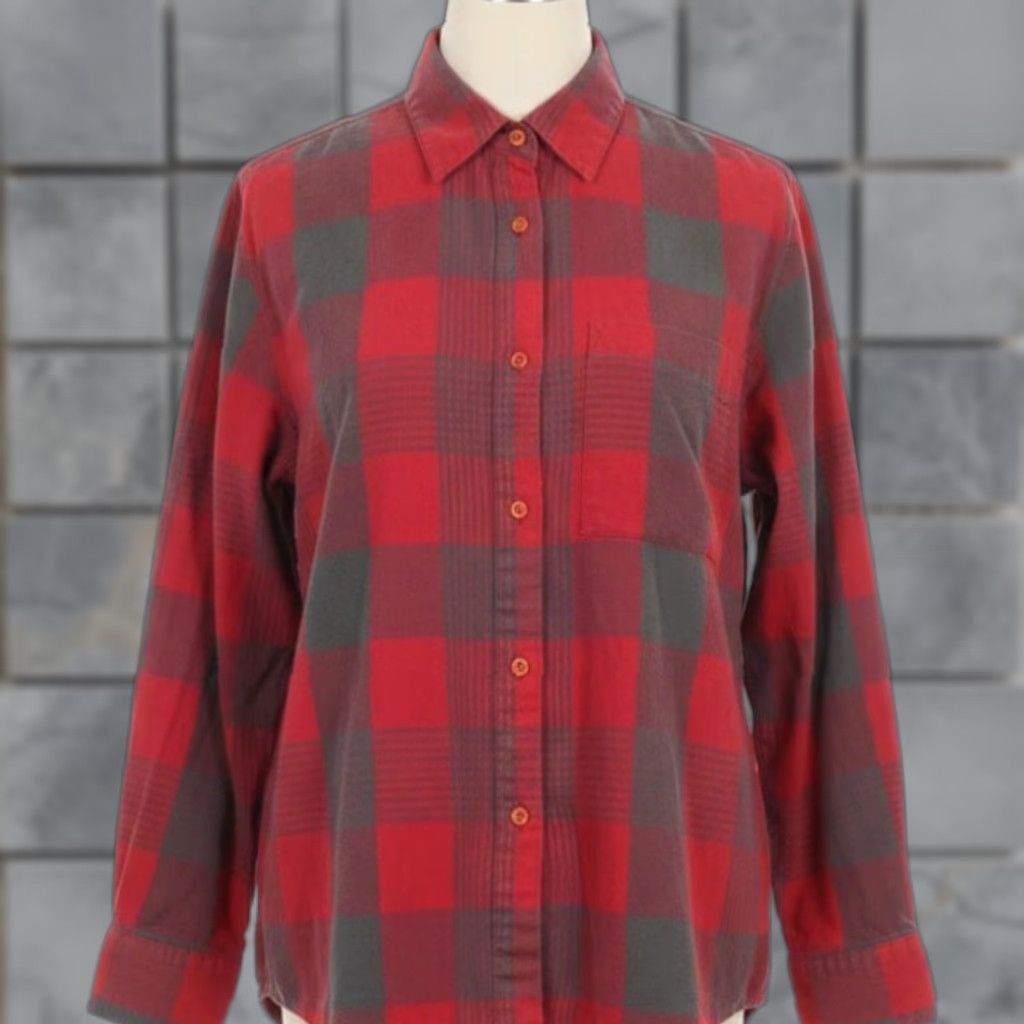 Diane von Furstenberg VINTAGE Diane von Furstenberg Shirt Women 10 Red Plaid 100% Cotton Button-Up Long Sleeve Size 10 Regular Womens Size L / US 10 / IT 46 - 1 Thumbnail