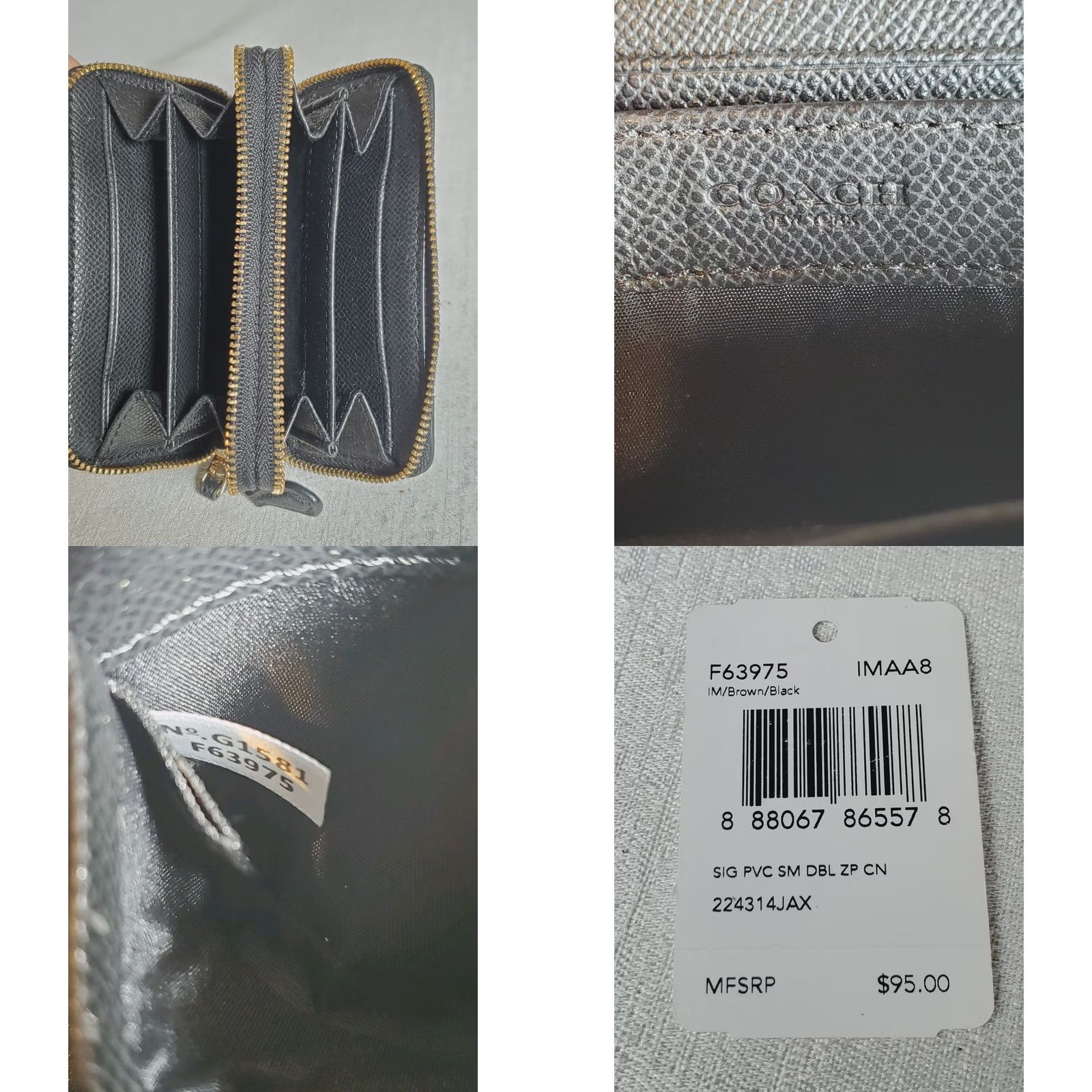 Coach Coach Signature C PVC Small Double Zip Coin Purse Brown / Black F63975 Size ONE SIZE - 9 Thumbnail