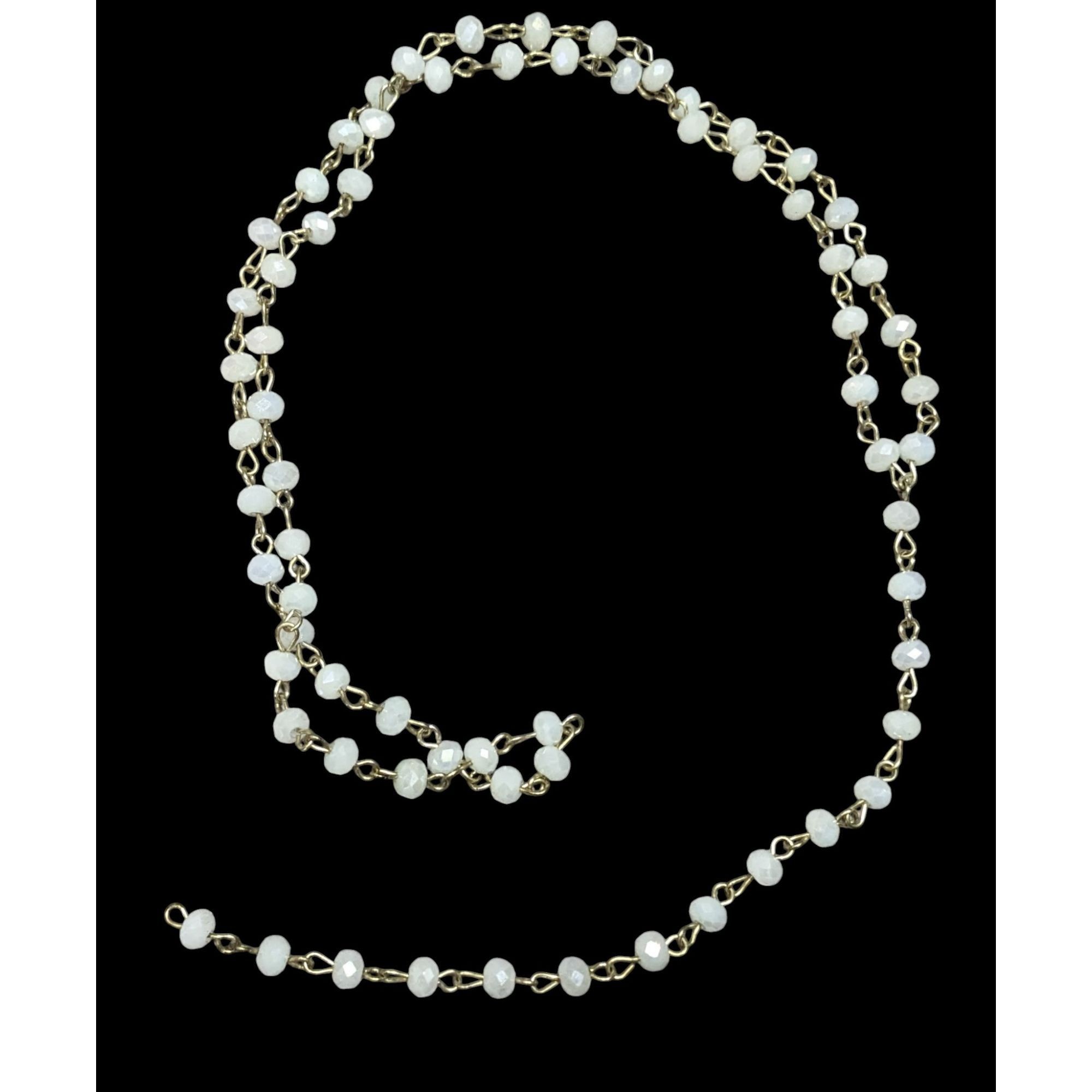 Other Elegant White Glass Beaded Lariat Necklace On Gold Tone Chai Size ONE SIZE - 2 Thumbnail