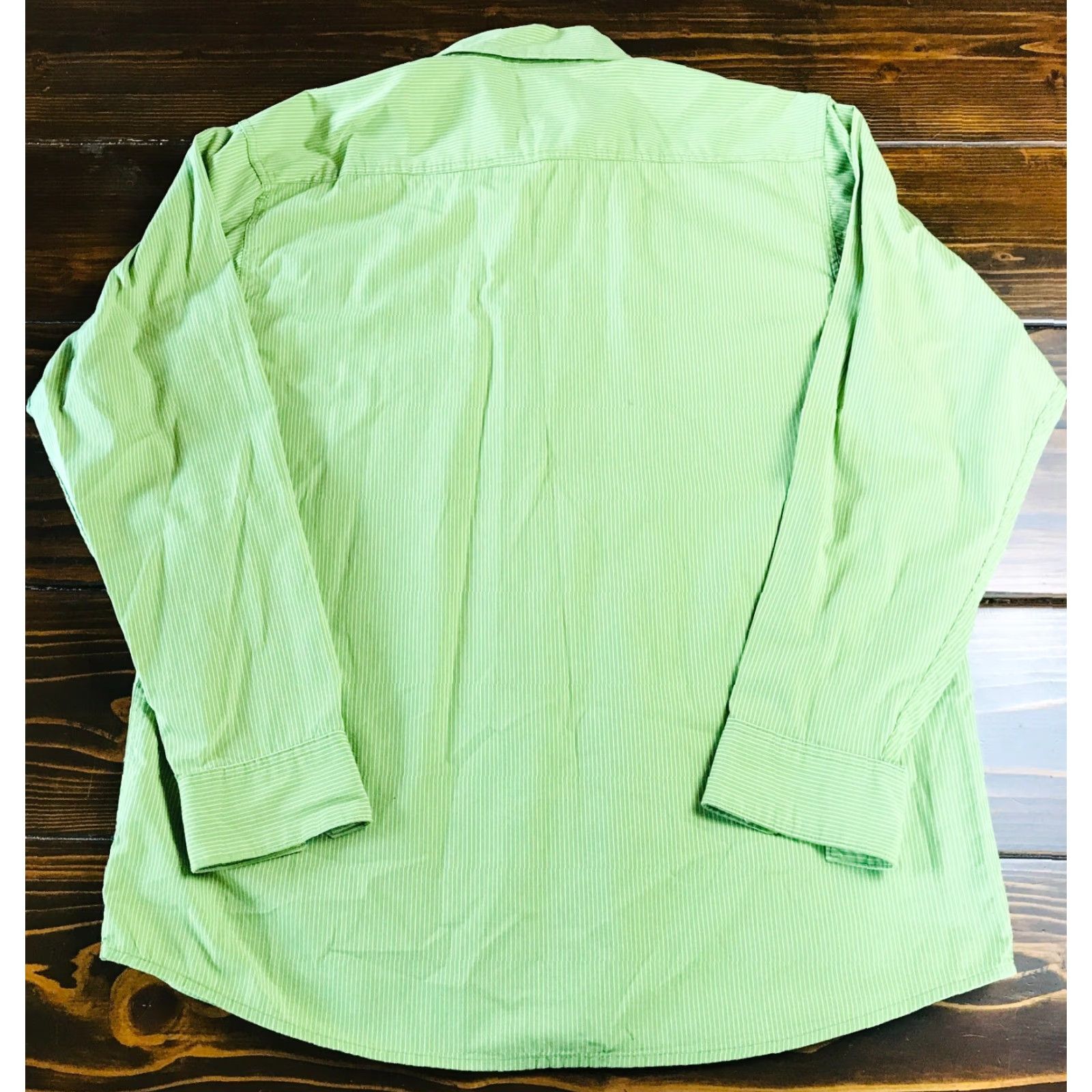 Wrangler Wrangler Shirt Men's Large Green White Striped Button-Up Long Sleeve Western Pearl Collar-Down Size US L / EU 52-54 / 3 - 2 Thumbnail
