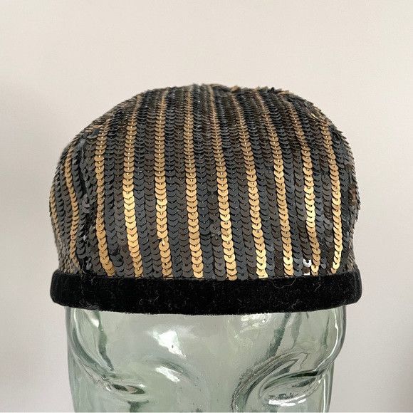Escada Vintage Escada Sequin Black & Gold Skullcap - German 🇩🇪 Size ONE SIZE - 3 Thumbnail