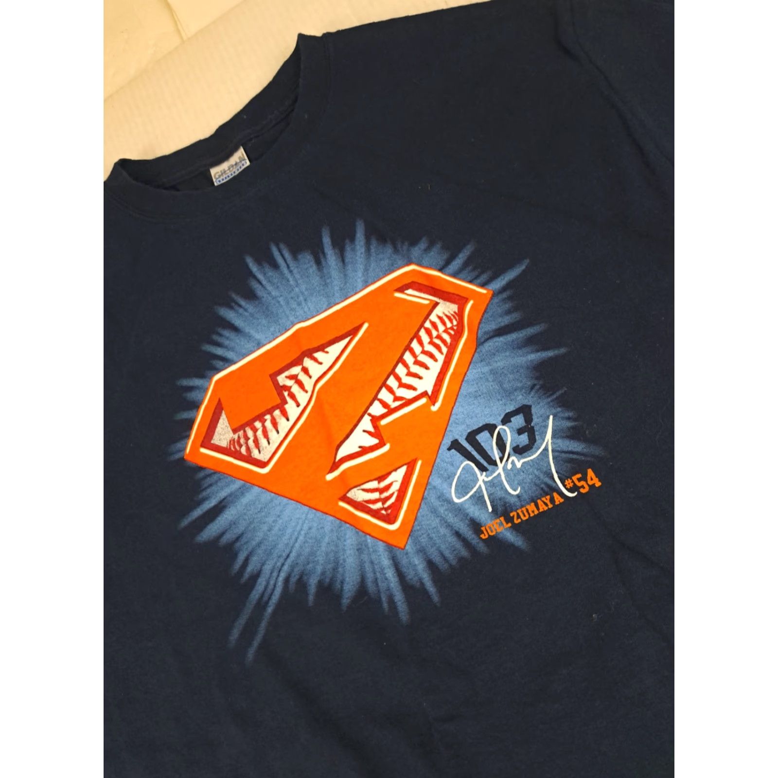 Gildan VINTAGE Detroit Tigers Zoel Zumaya #54 Large Gildan Ultra T-Shirt Baseball Blue Cotton Men Short Sleeve Crew Neck 2000s Spring Summer Fall Sports Size US L / EU 52-54 / 3 - 2 Thumbnail