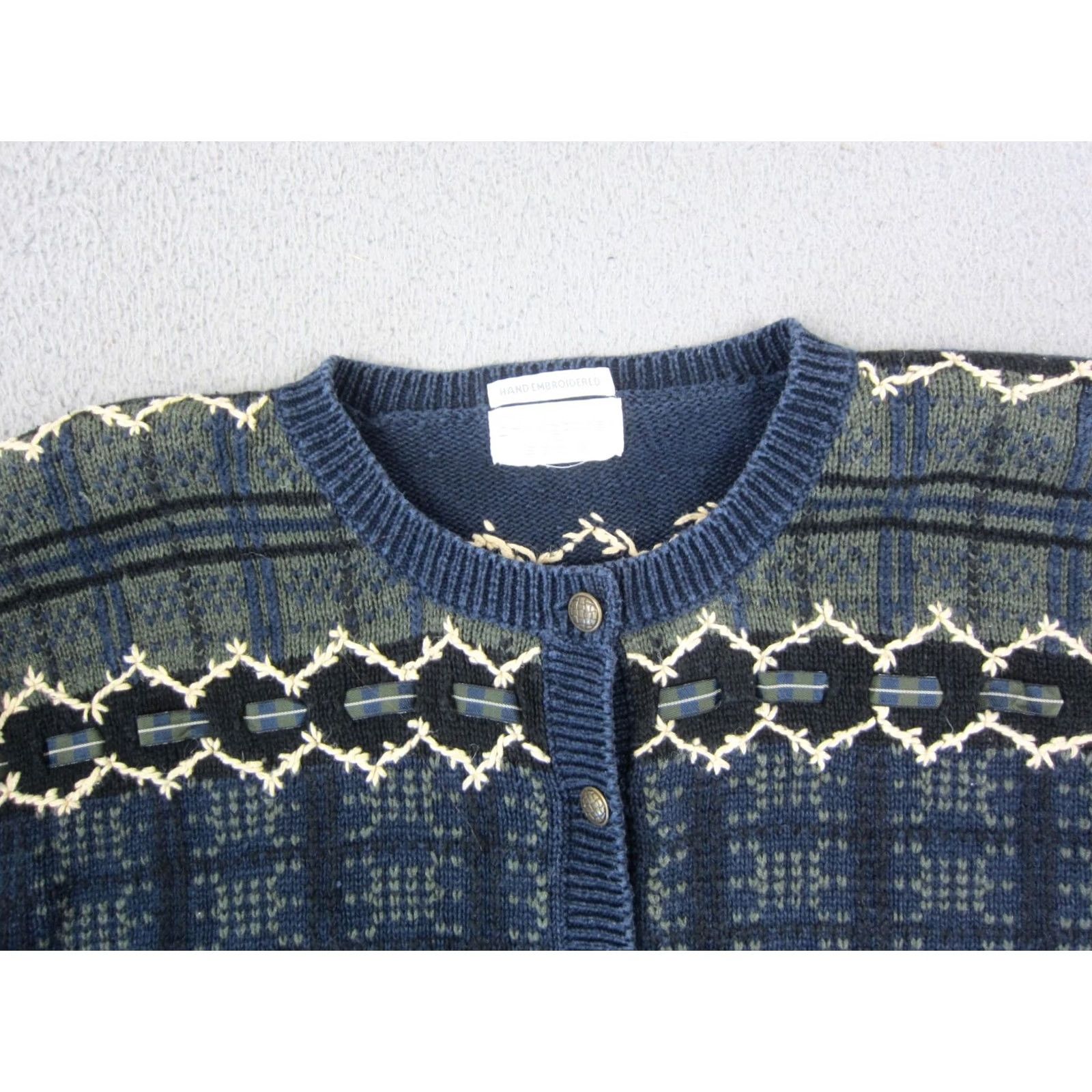 Vintage VINTAGE Christopher & Banks Cardigan Sweater Womens Large Blue Embroidered 90s Size L / US 10 / IT 46 - 2 Thumbnail