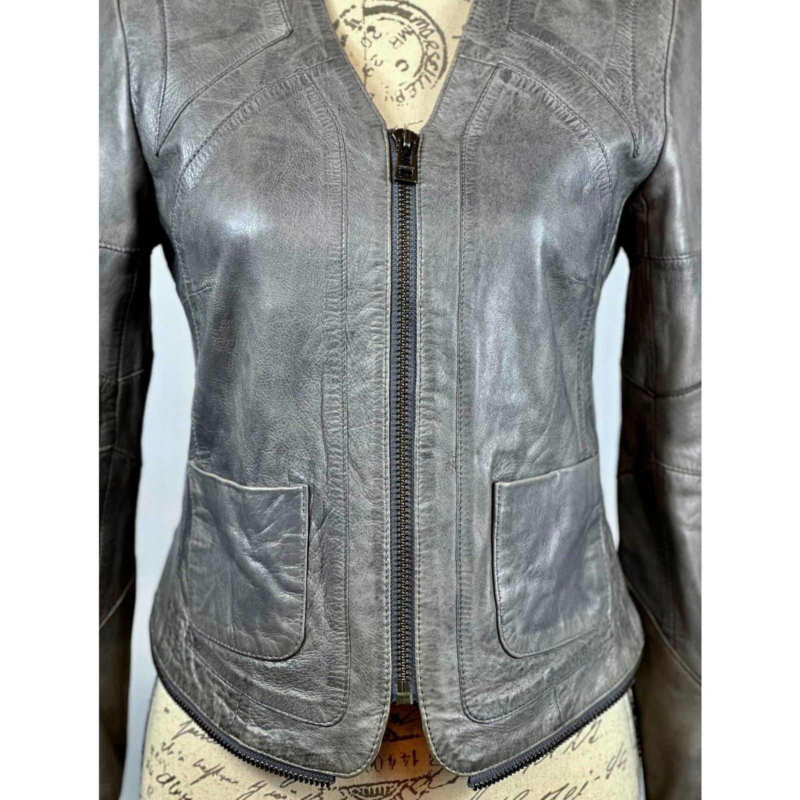 Zadig & Voltaire Zadig & Voltaire Vencia Collarless Lamb Leather Jackt Gray S Size S / US 4 / IT 40 - 6 Thumbnail