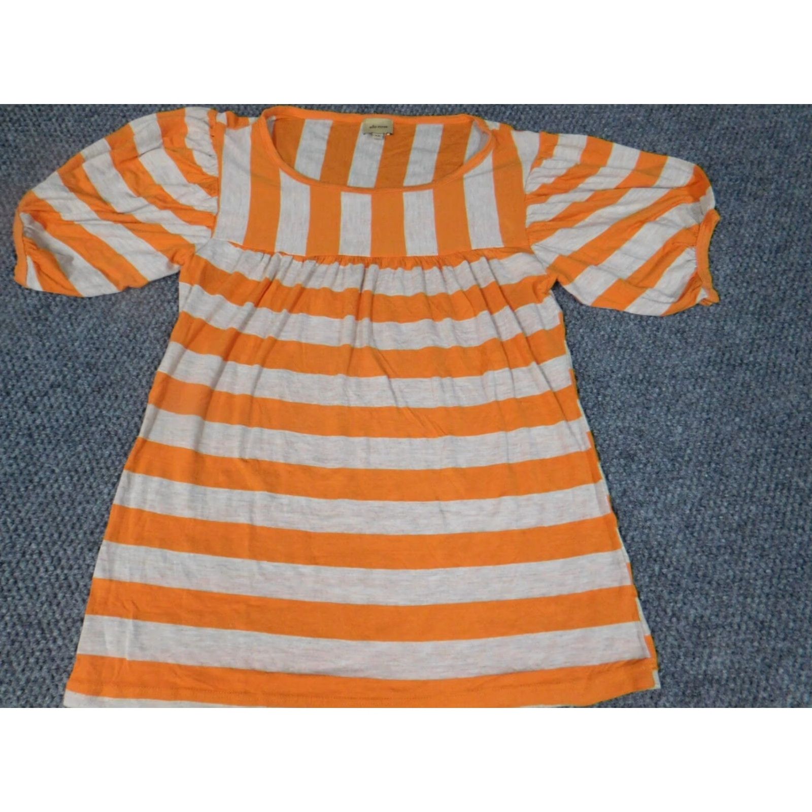 Vintage Ella Moss Womens Blouse XS Orange Striped Stretch Crew Neck Short Sleeve Casual Button Pullover 90s? (Note: 90s not in original) Size XS / US 0-2 / IT 36-38 - 3 Thumbnail