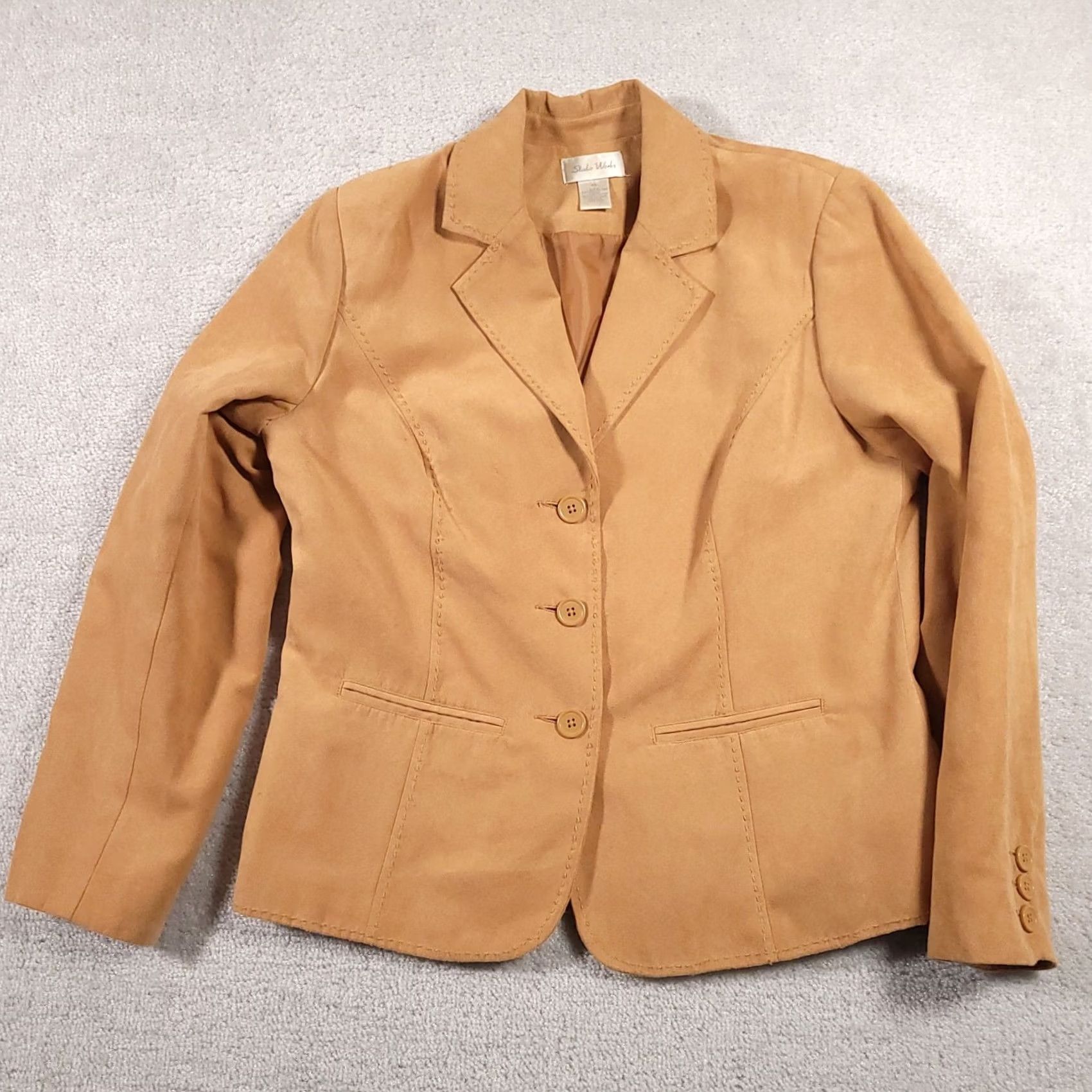 Vintage VINTAGE Studio Works Faux Suede Button Up Shirt Women's 10 Tan Long Sleeve Collar Lined Size L / US 10 / IT 46 - 2 Thumbnail