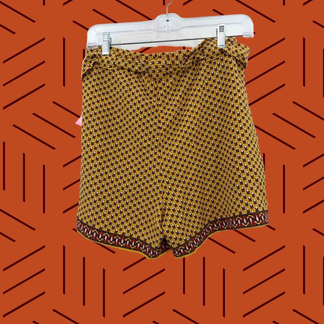 Vintage Pre-Owned Max Studio Yellow Size Large Printed Belted Paperbag Shorts Size 36" / US 14 / IT 50 - 1 Thumbnail