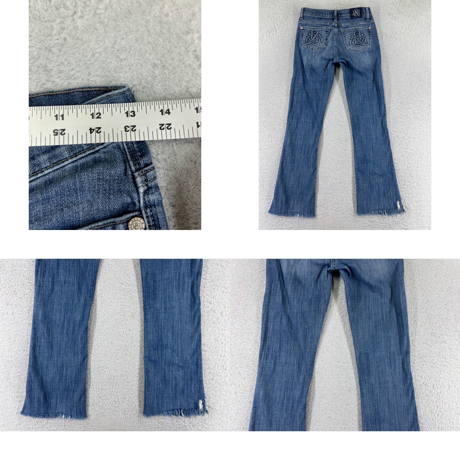 Vintage Rock & Republic Jeans Womens 4 Blue Denim Low Rise Flared 25x29 Cotton Blend 5-Pocket Zipper Button Embroidered Stretch Size 27" / US 4 / IT 40 - 9 Thumbnail