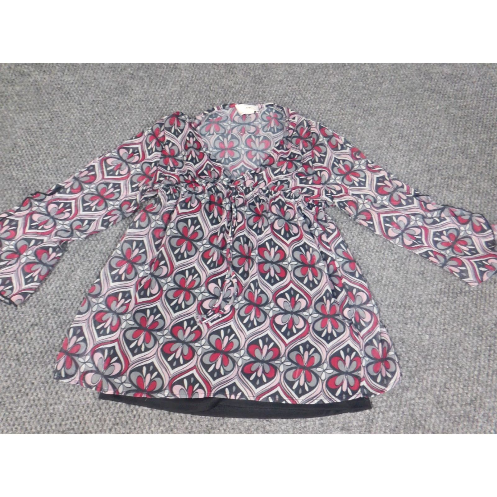Vintage Iz Byer Blouse Women L Red Crew Neck Cap Sleeve Pullover Casual Geometric Pattern Size L / US 10 / IT 46 - 2 Thumbnail
