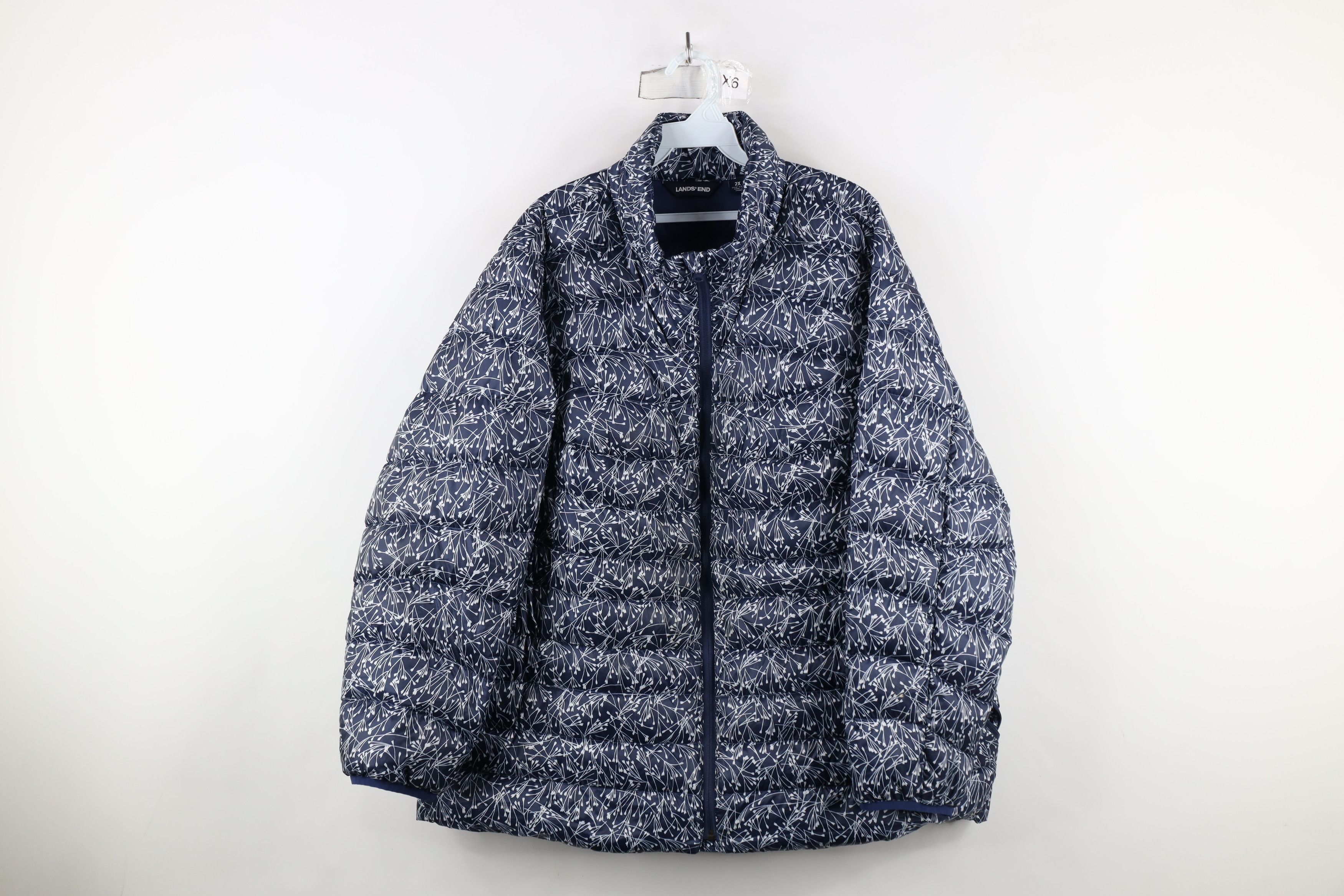 Lands' End × Vintage Lands End Down Insulated Flower Full Zip Puffer Jacket Blue Size XXL / US 16-18 / IT 52-54 - 1 Thumbnail