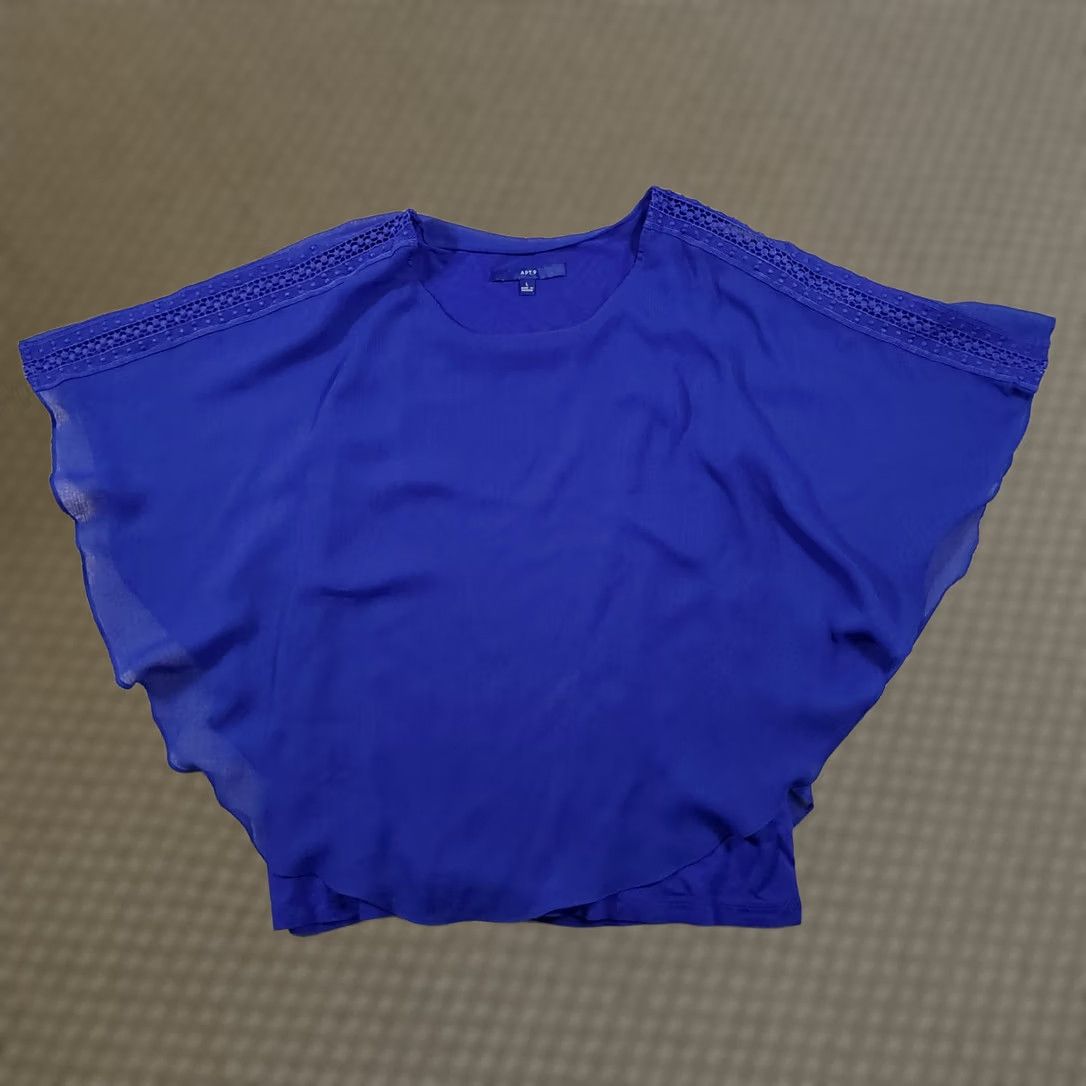 Vintage Apt 9 Shirt Womens Large Blue Tank Top Sheer Poncho Crewneck Stretch Crochet Size L / US 10 / IT 46 - 1 Thumbnail