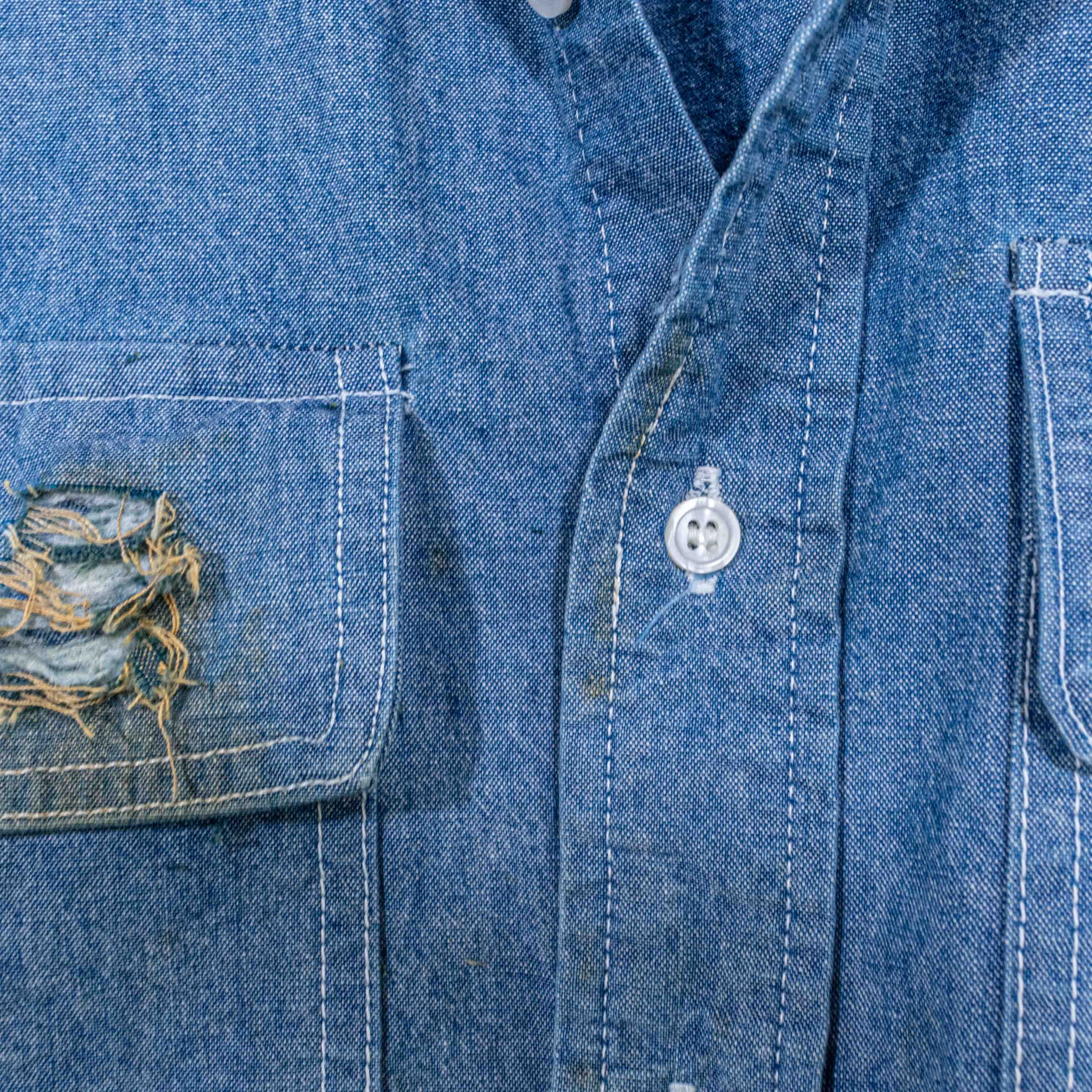J. Peterman J Peterman Denim Shirt Double Pocket Distressed Workwear Y2K Size US XXL / EU 58 / 5 - 6 Thumbnail