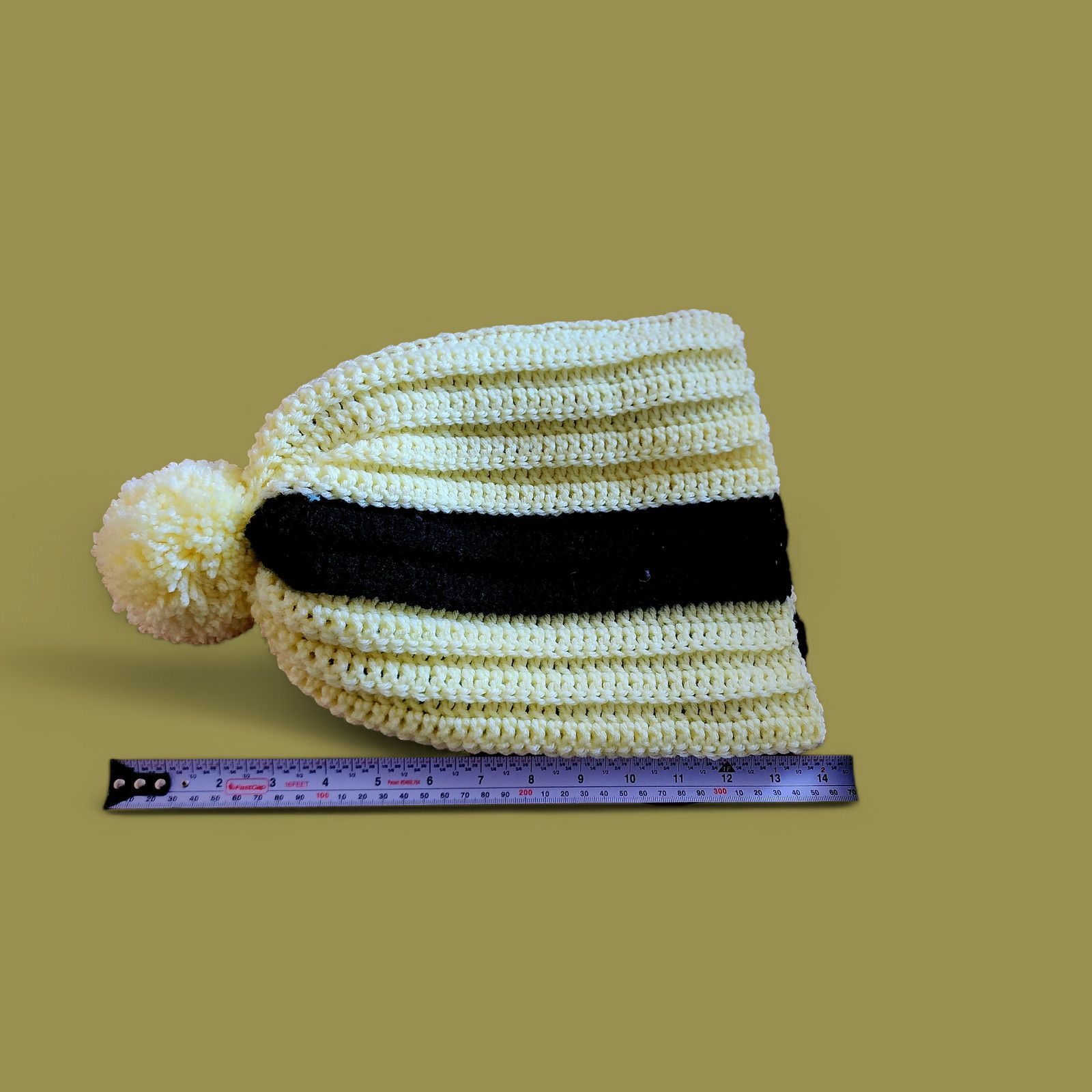 Handmade Handcrafted crocheted yellow and black winter beanie Size ONE SIZE - 6 Thumbnail