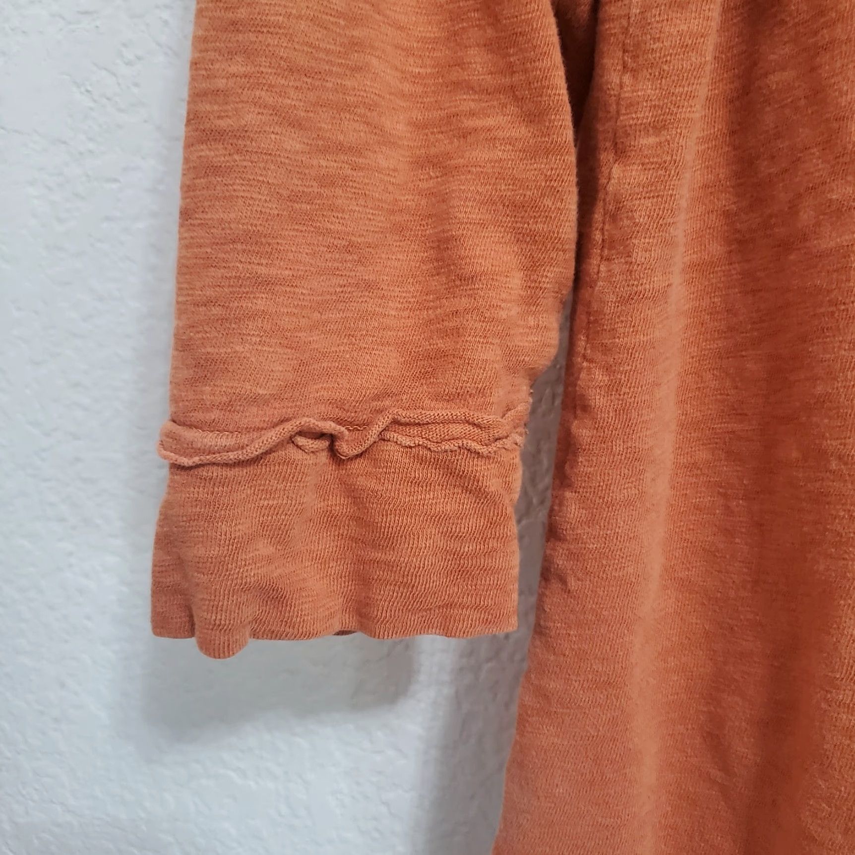 Anthropologie VINTAGE Saturday/Sunday Top Women M Orange 3/4 Sleeve Round Neck Boxy Bohemian Knit Cotton Slit Pocket Mens? Wait. Size M / US 6-8 / IT 42-44 - 4 Thumbnail