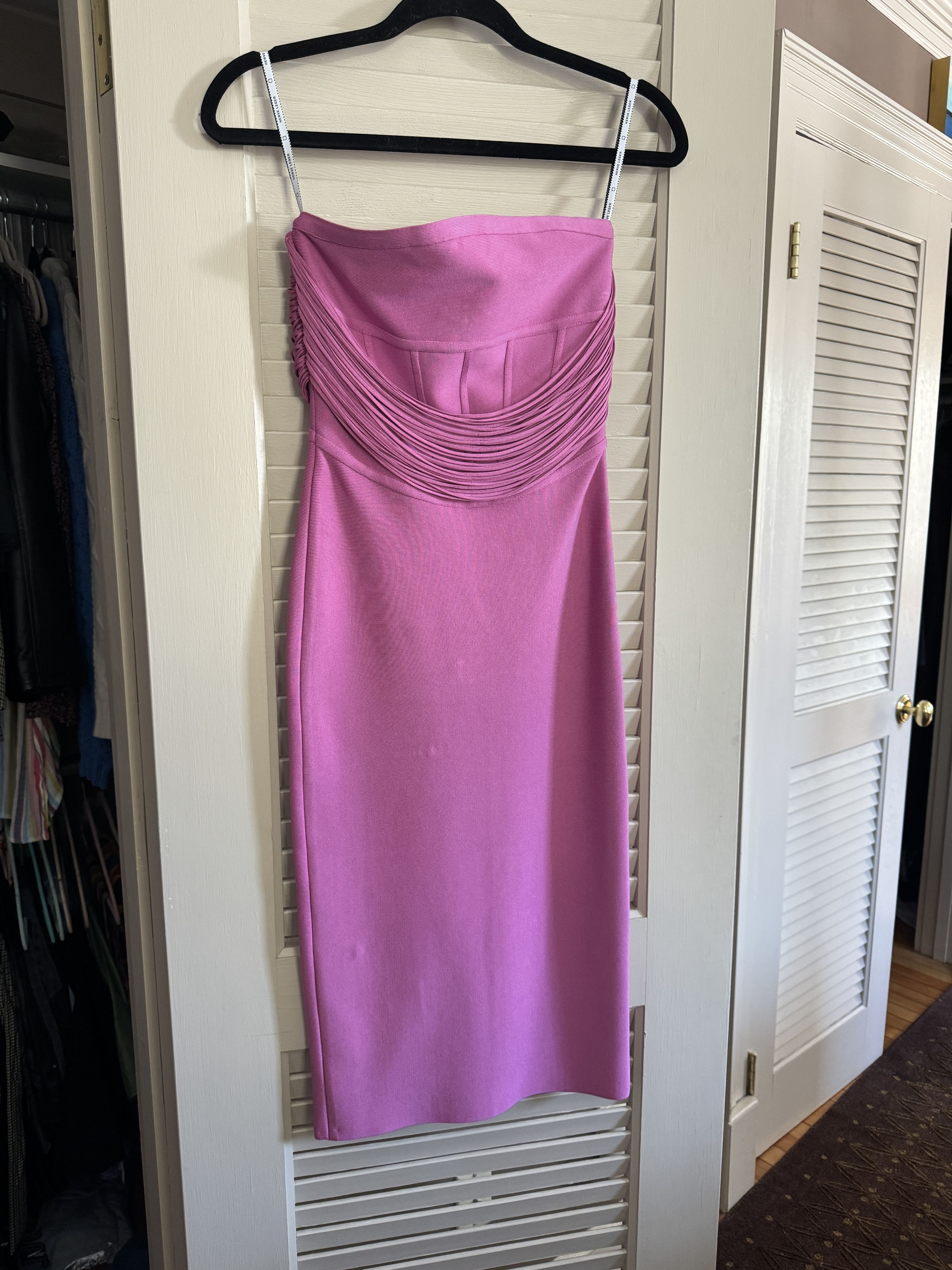 Herve Leger Draped Strapless Fringed Mini Dress Size XS / US 0-2 / IT 36-38 - 2 Thumbnail