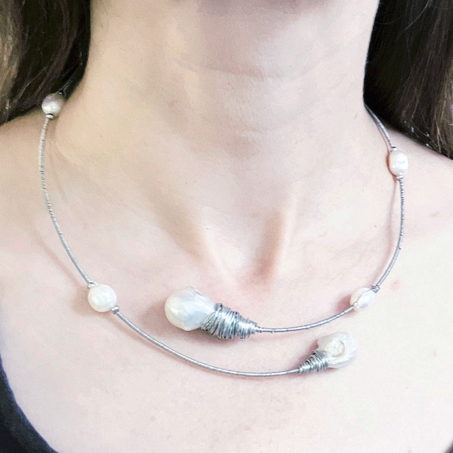 Vintage Genuine Baroque Pearl Collar Choker Necklace Wire Wrap Size ONE SIZE - 20 Thumbnail