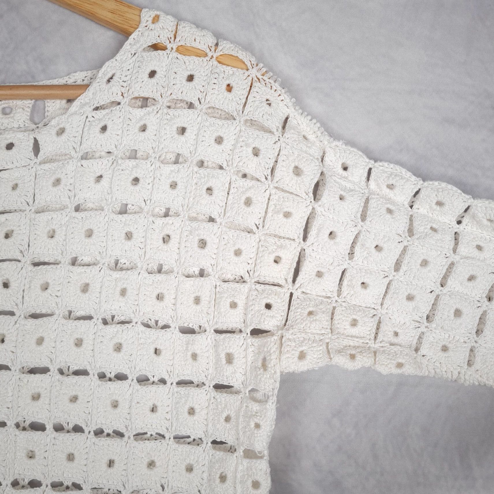 Robert Rodriguez Robert Rodriguez Dress Womens XS White Crochet Open Granny Squares Ribbon Belt Mod Duster Size XS / US 0-2 / IT 36-38 - 6 Thumbnail