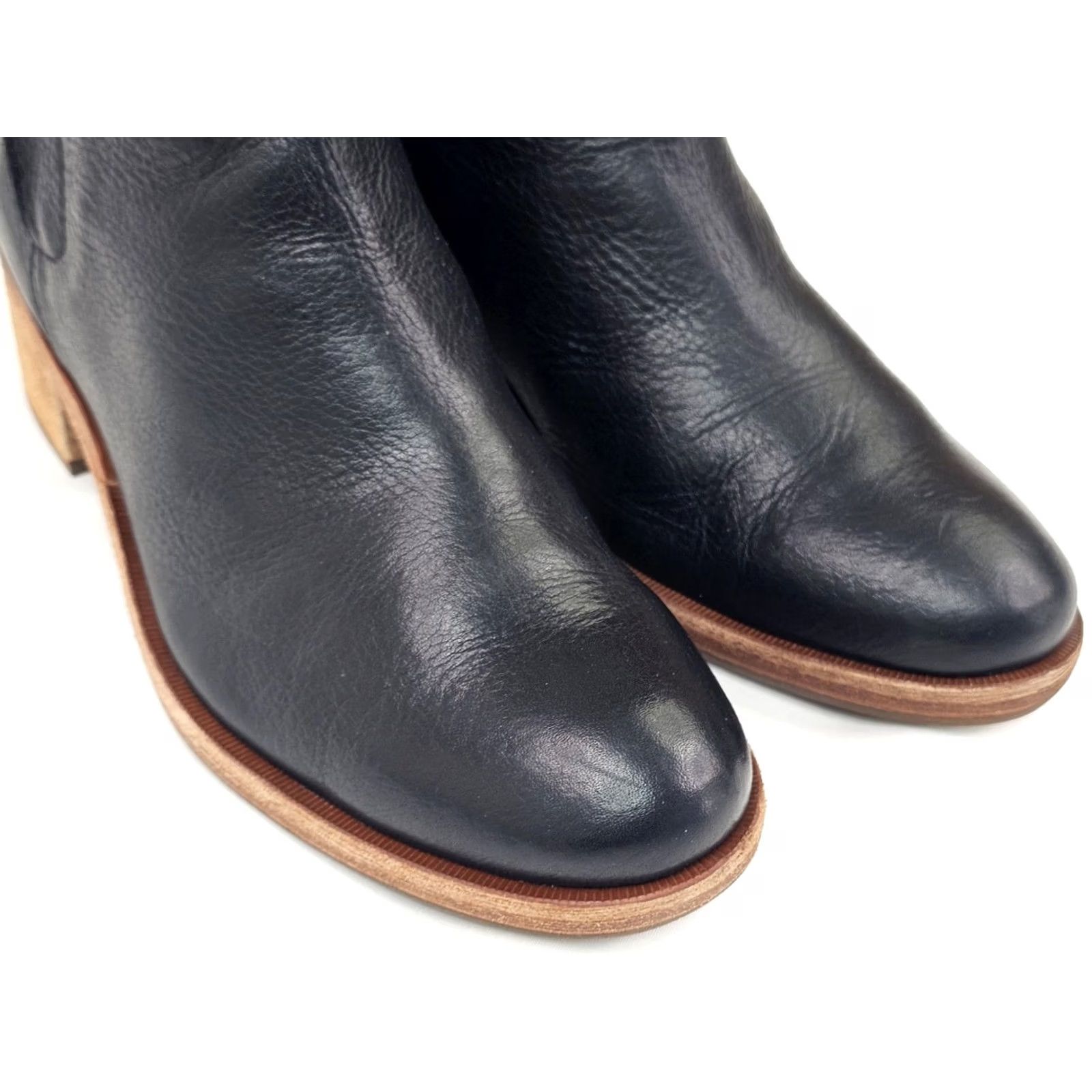 Vintage Kork-Ease Mindo Boots Womens 7 M Black Leather Pull On Ankle Heel 1.75" Block Bootie Size US 7 / IT 37 - 3 Thumbnail