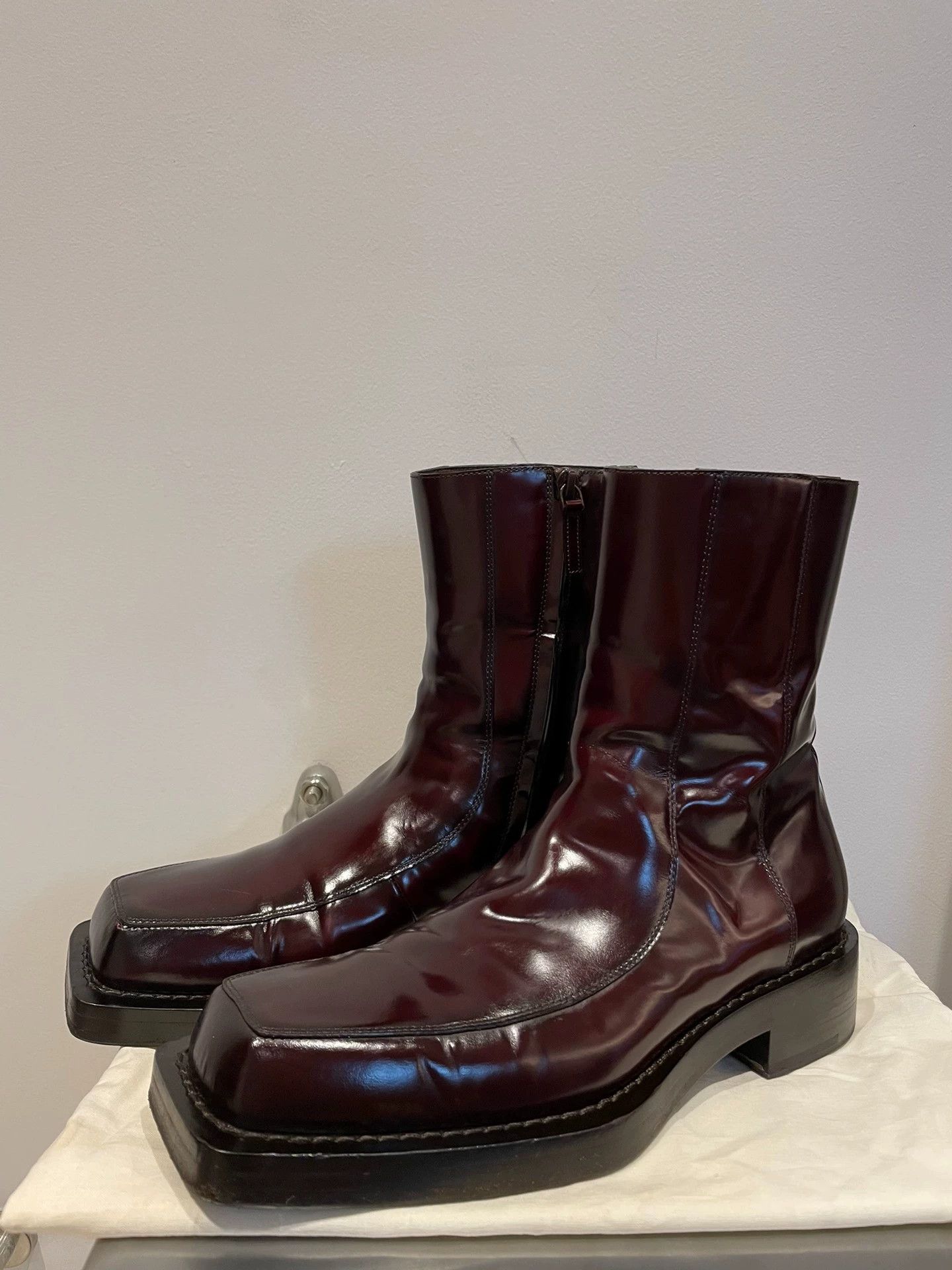 Balenciaga BALENCIAGA 17SS patent burgundy square-toe high-top boots 40 Size US 7 / EU 40 - 1 Thumbnail