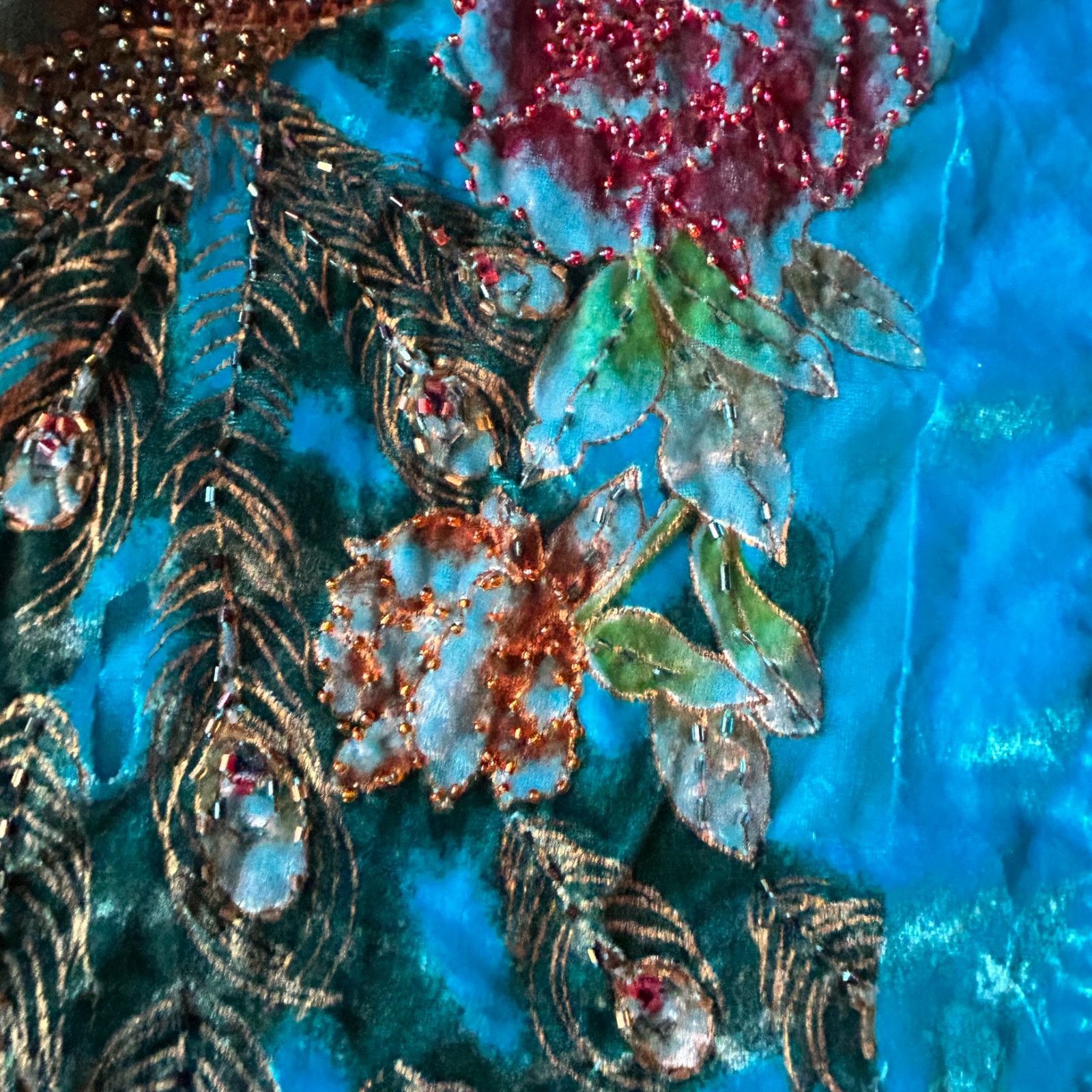 Other Stunning Kirks Folly Beaded Triangular 90% Silk Peacock Wrap Size ONE SIZE - 8 Thumbnail