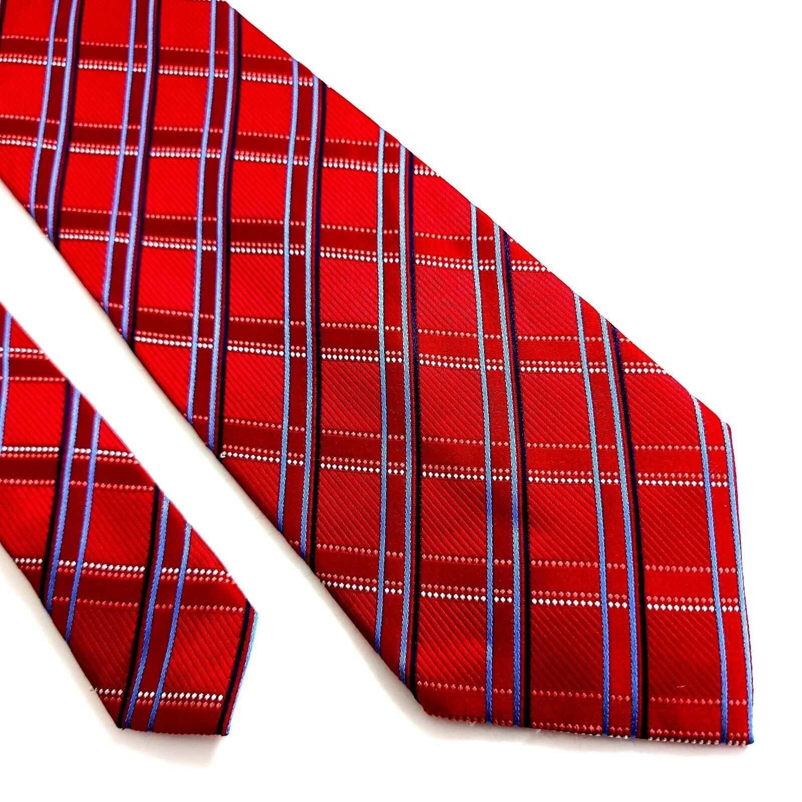 Stafford Stafford Essentials Red Blue Plaid Woven Silk Tie Size ONE SIZE - 1 Thumbnail
