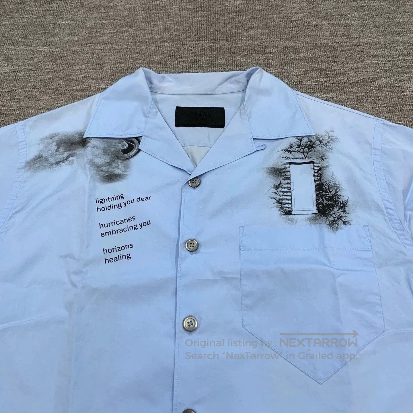 Prada Prada Blue Rose Print Short Sleeve Shirt. Size US L / EU 52-54 / 3 - 8 Thumbnail