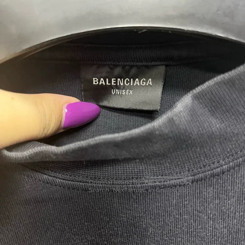 Balenciaga Balenciaga Black Solid Pattern Printed Round Neck Short Sl Size US M / EU 48-50 / 2 - 2 Thumbnail