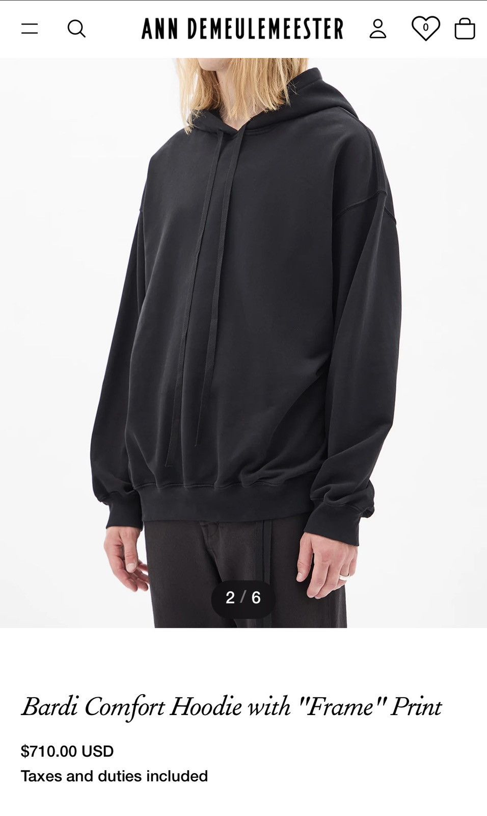 Ann Demeulemeester $710 BARDI COMFORT HOODIE TRIPLE BLACK OVERSIZED Size US XL / EU 56 / 4 - 2 Thumbnail