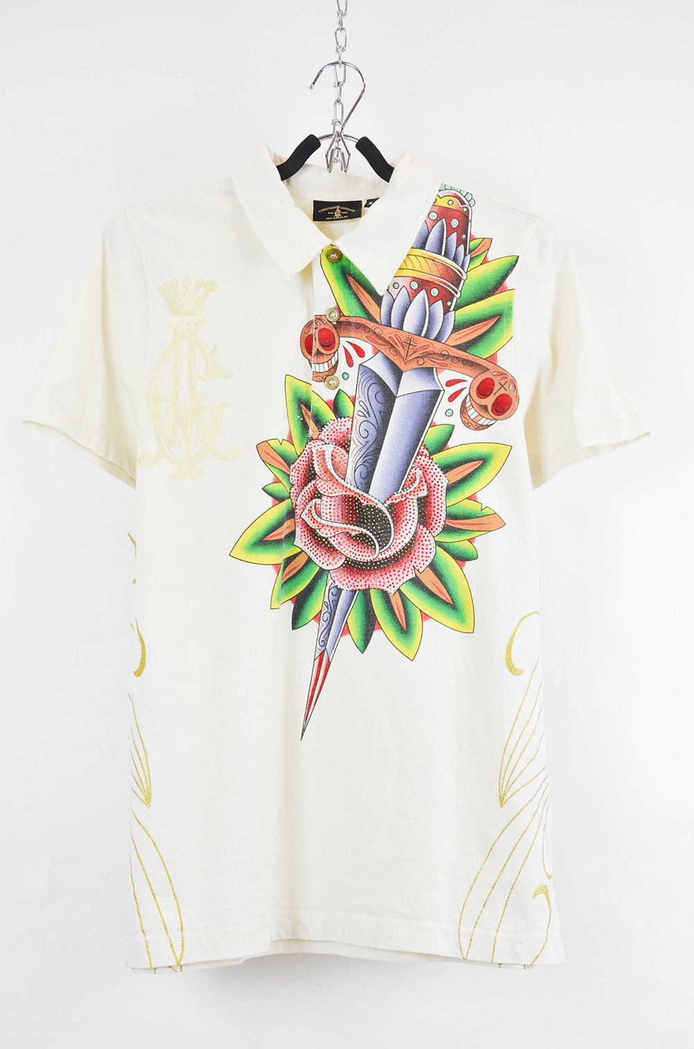 Christian Audigier CHRISTIAN AUDIGIER Tattoo Print Polo Dagger Rose – Size S Size US S / EU 44-46 / 1 - 1 Thumbnail