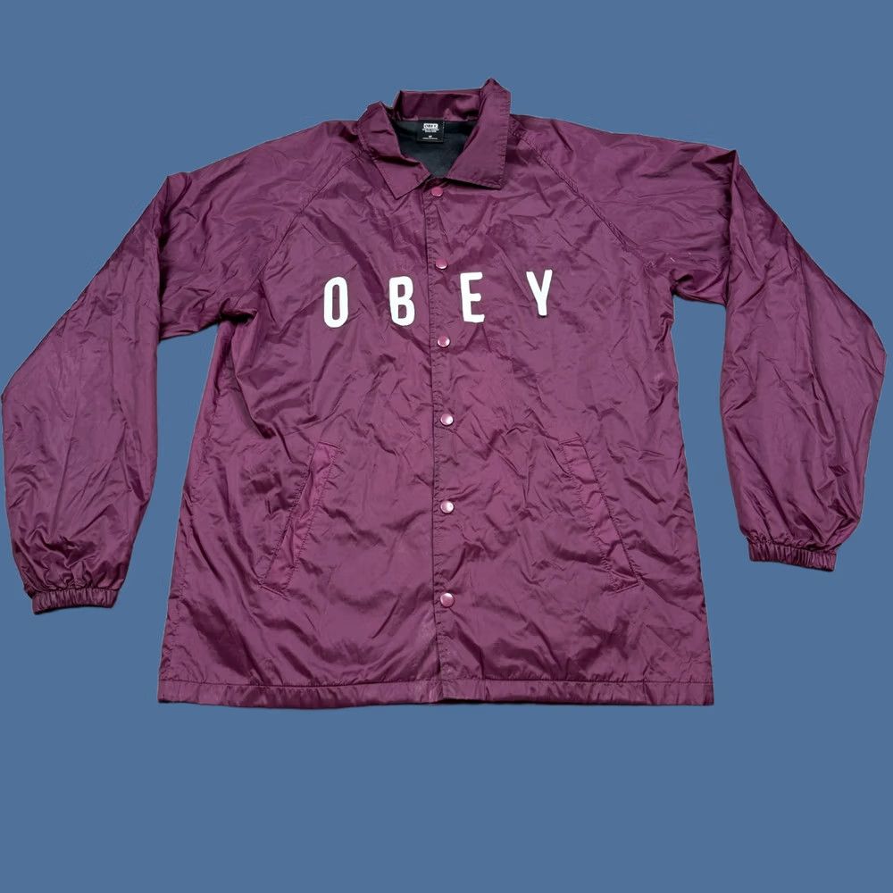 Obey OBEY Men’s Windbreaker Red Button Up Coach's Jacket Streetwear M Jacket Size US M / EU 48-50 / 2 - 1 Thumbnail