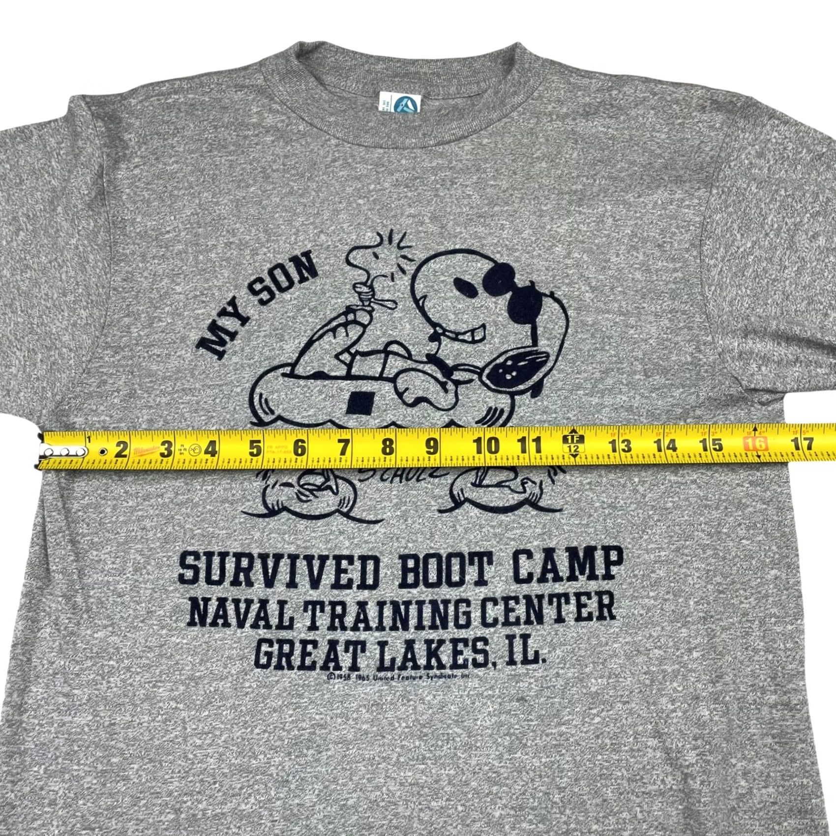 Vintage VINTAGE 80's Snoopy Peanuts Naval Boot Camp T-Shirt Mens Gray Medium USA Artex 100% Cotton Single Stitch Short Sleeve Size US M / EU 48-50 / 2 - 7 Thumbnail
