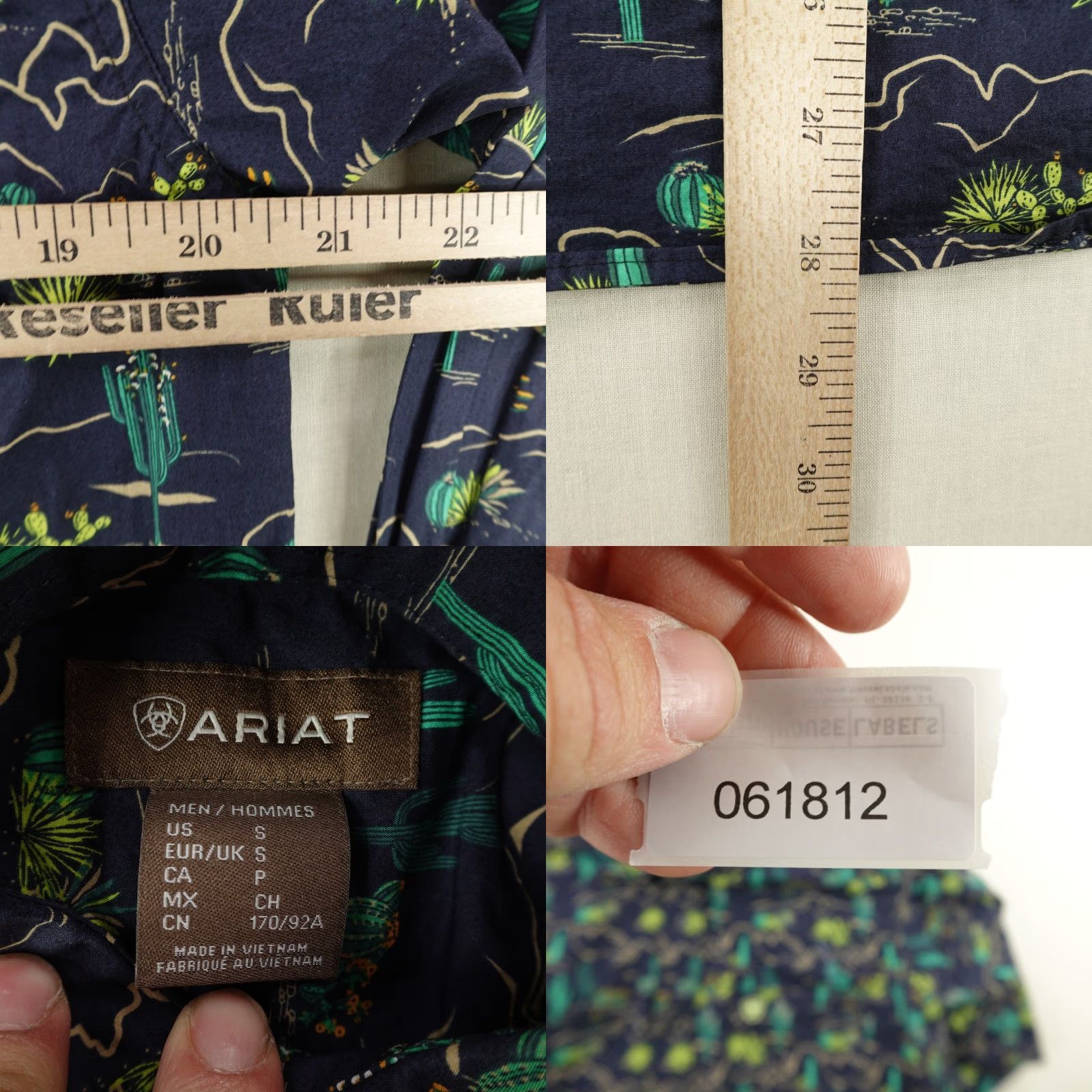 Ariat Ariat Shirt Men Small Blue Green Beckett Western Cactus Desert Graphic Print Long Sleeve Button-Up Mens Small Navy Size US S / EU 44-46 / 1 - 8 Thumbnail