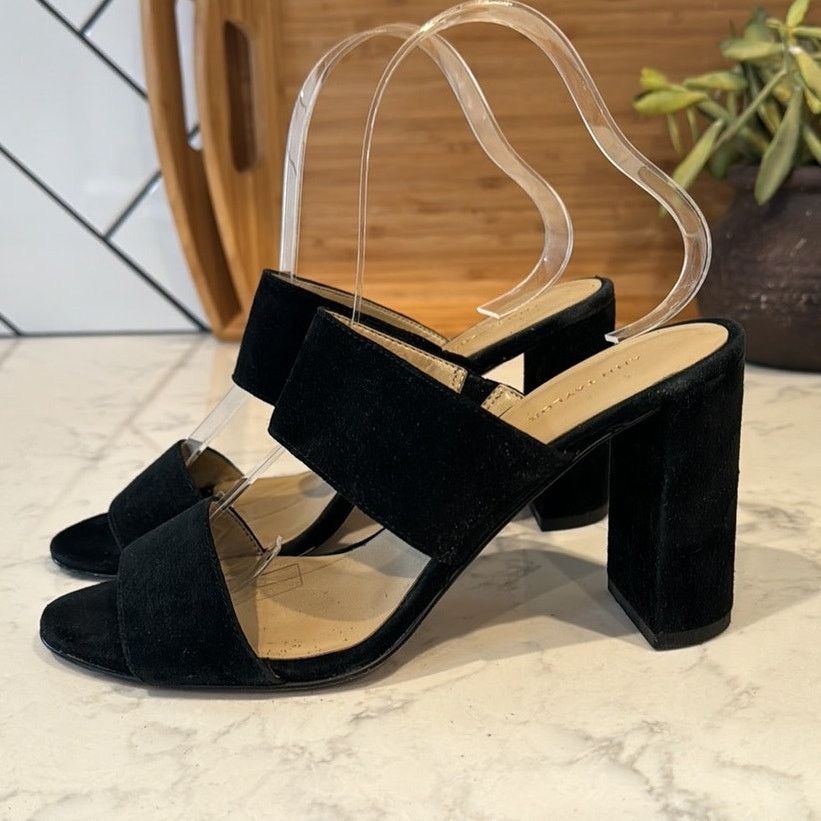 Ann Taylor Ann Taylor black suede double broad strap block slide heels Size US 7 / IT 37 - 5 Thumbnail