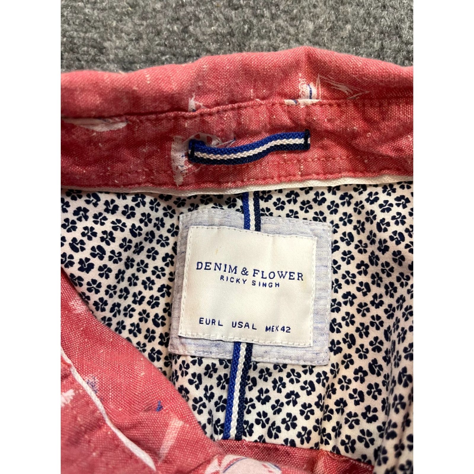 Denime Denim & Flower Button Up Shirt Mens L Sailboat Pattern Floral Short Sleeve Pink Beach Hawaii Tropical Size US L / EU 52-54 / 3 - 5 Thumbnail