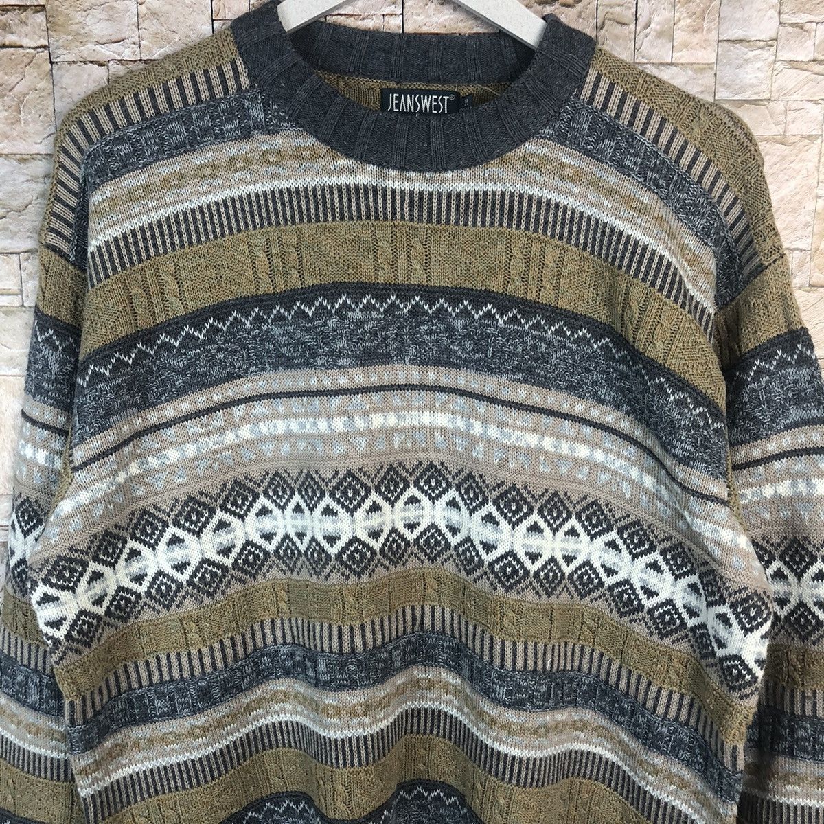 Vintage Jeans West Brown stripe design Knitwear #A31 Size M / US 6-8 / IT 42-44 - 5 Thumbnail