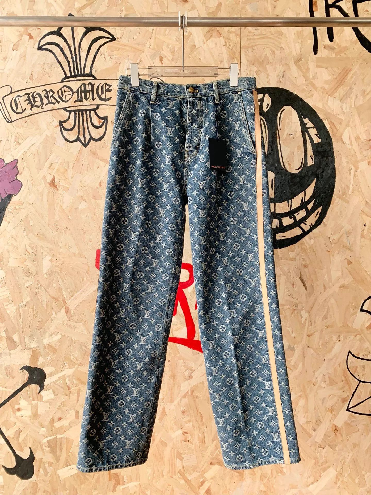 Louis Vuitton LV Monogram Full Print Leather Trim Jeans 28 Size 28" / US 6 / IT 42 - 1 Thumbnail