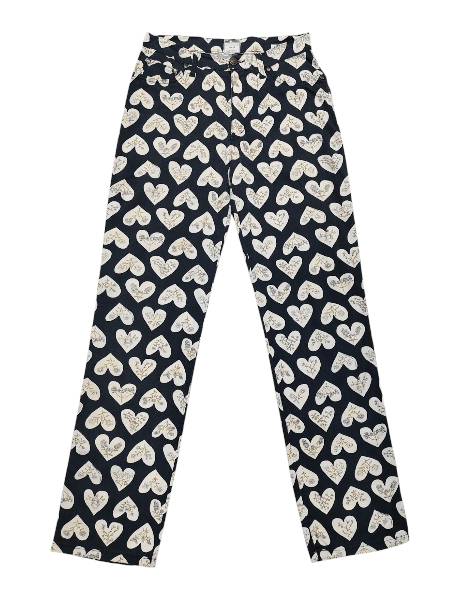 Moschino 90s Moschino Jeans- AOP Heart Botanical Pop Art Couture Size 28" / US 6 / IT 42 - 1 Thumbnail