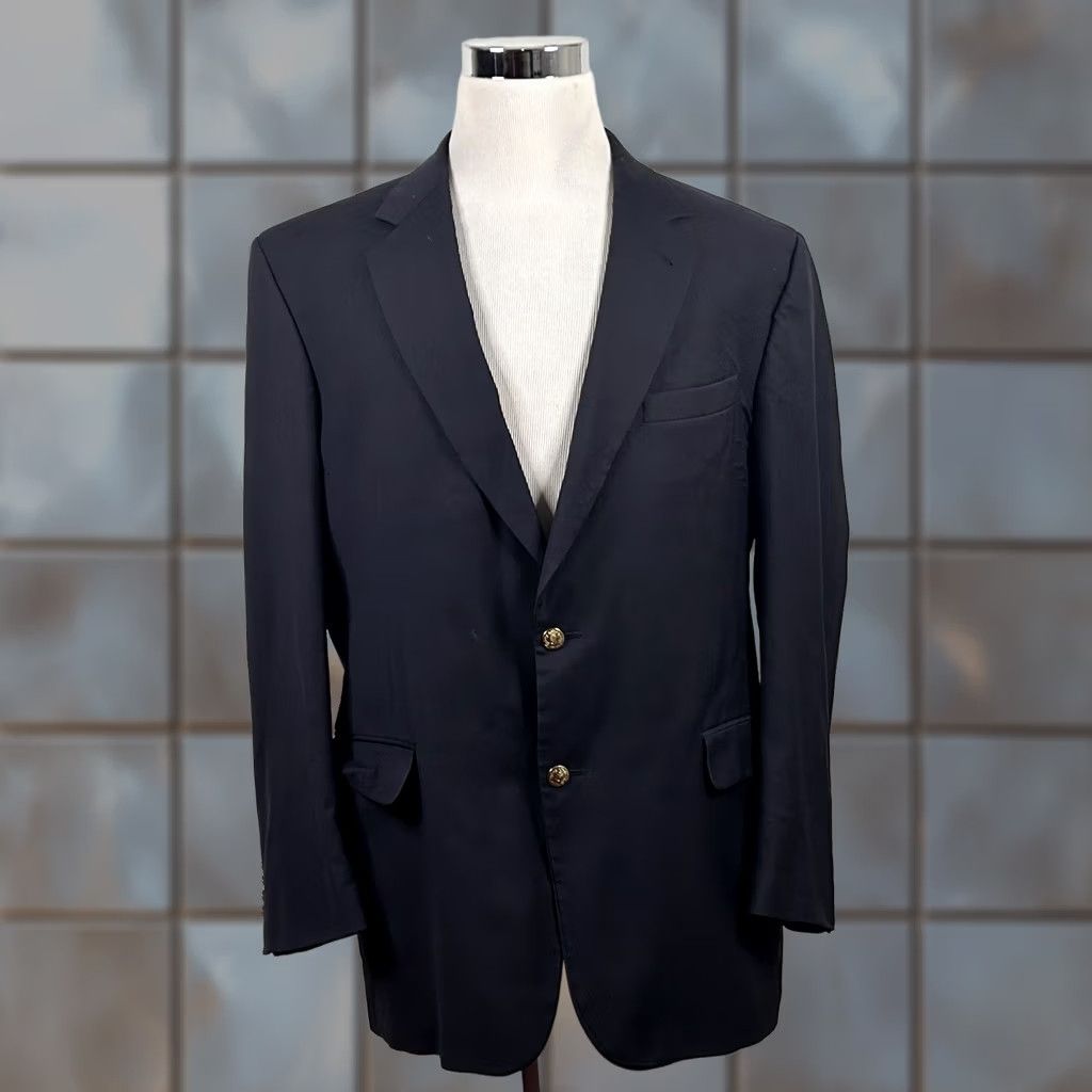 Jos. A. Bank Jos A Bank Blazer 44L Wool Dark Navy Blue Two Button Lined Vented Men Regular Jacket Blazer 2 Piece 100% Wool Notch Lapel Mens Size 44R - 1 Thumbnail