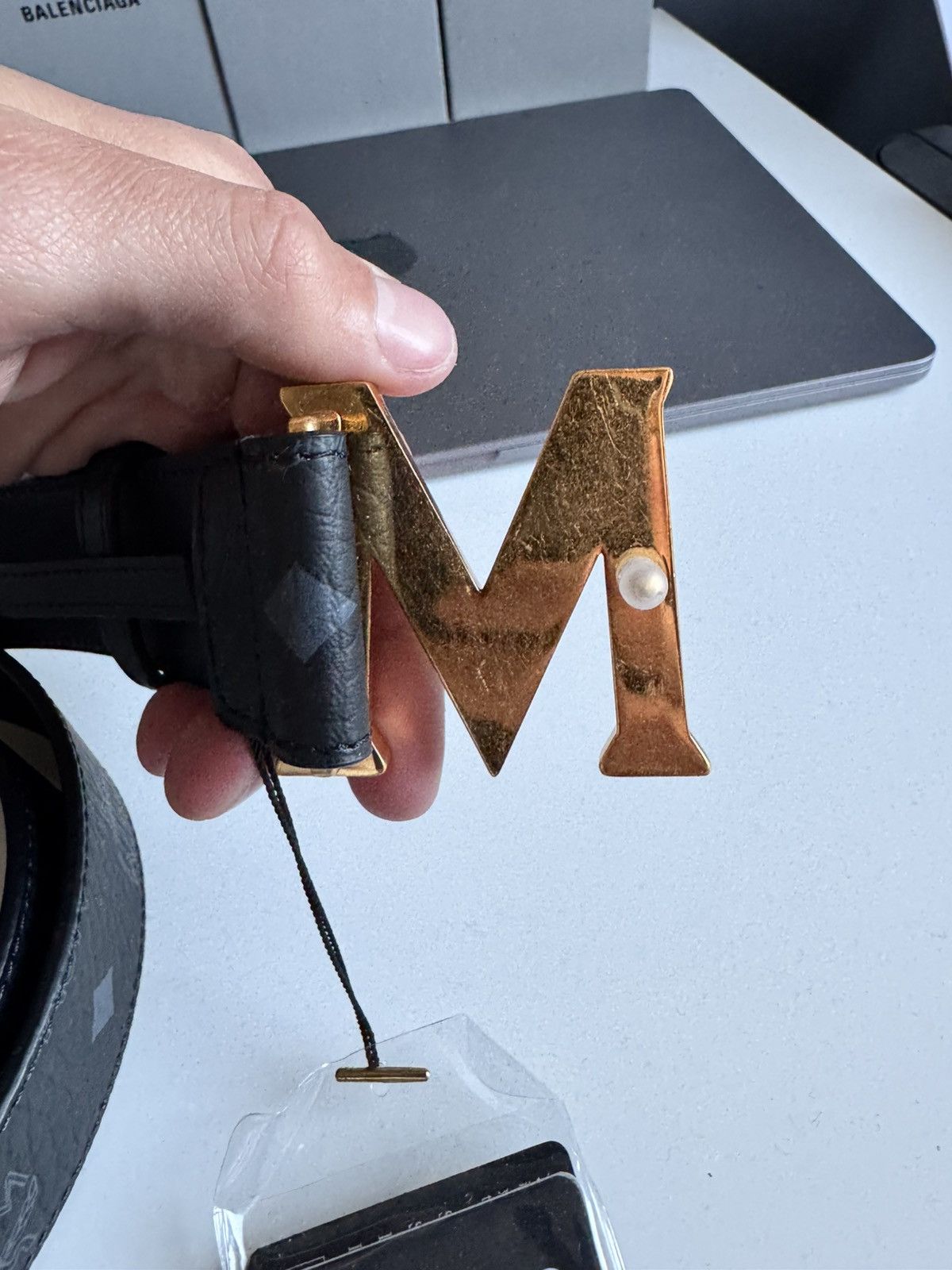 MCM MCM Leather Belt -Black/Gold Size 44 - 5 Thumbnail