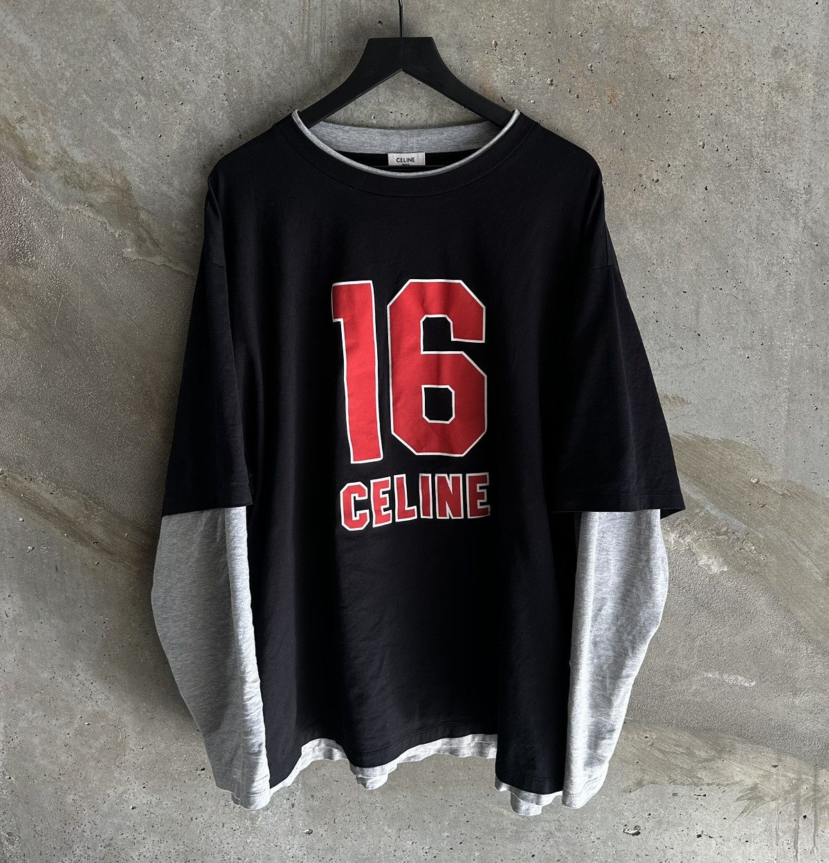 image of Celine Ss23 Layered Varsity Jersey T-Shirt in Black, Men's (Size XL)