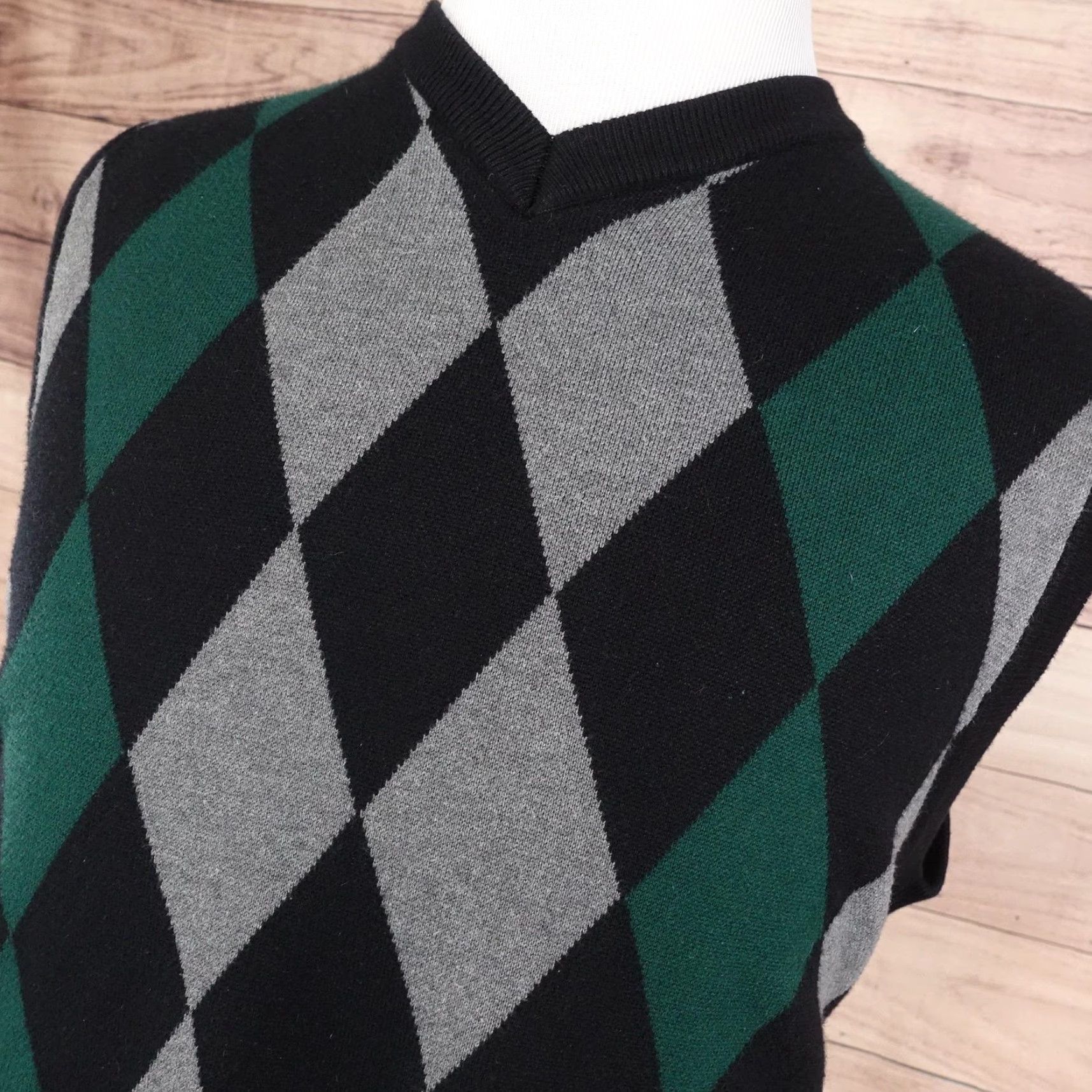 Vintage Coofandy Vest Mens Large Black Gray Green Argyle Pullover V Neck Size US L / EU 52-54 / 3 - 2 Thumbnail