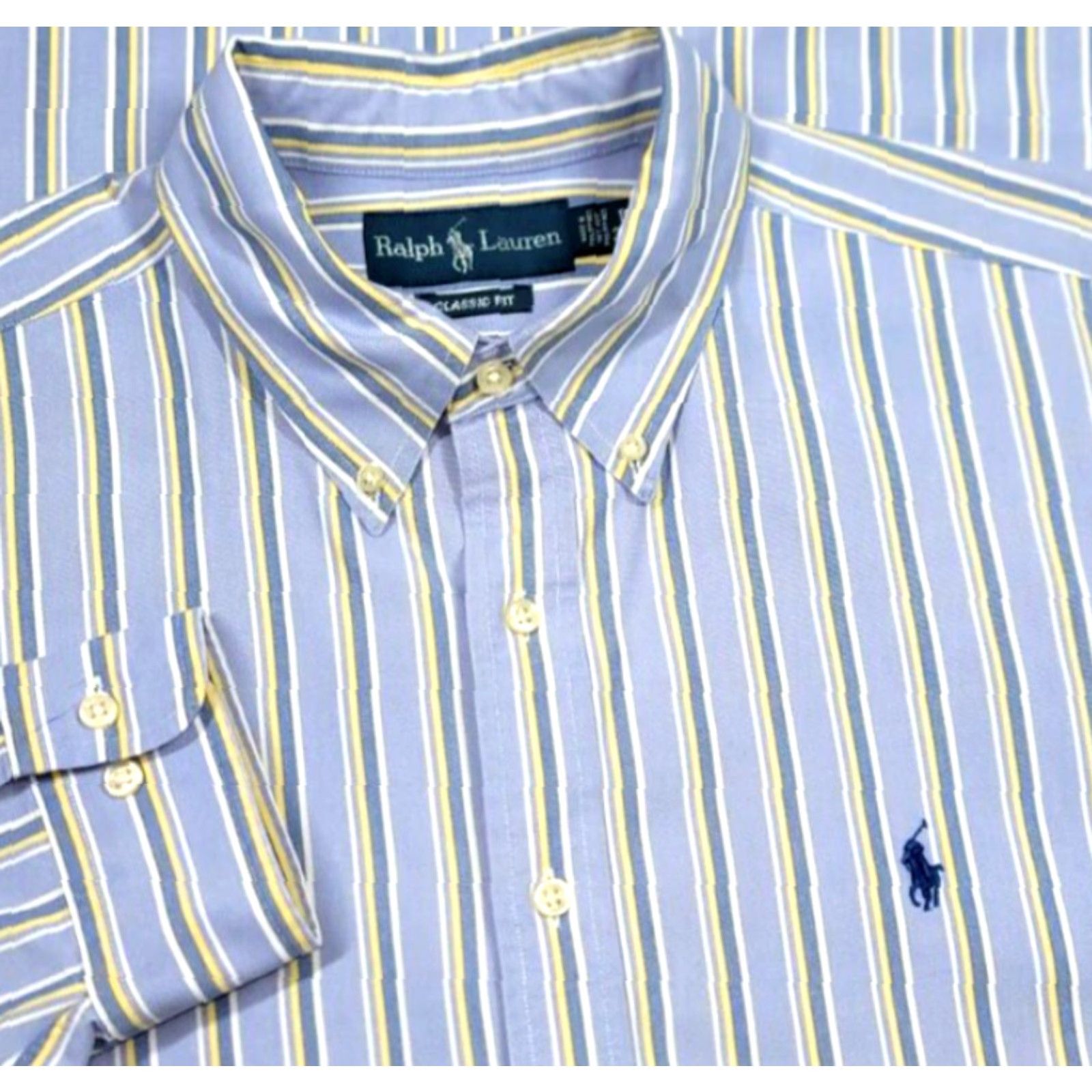 Polo Ralph Lauren Polo Ralph Lauren Button-Up Shirt Striped Long Sleeve Mens 16.5-32/33 Blue Stripe Oxford OCBD Classic Fit Size US XL / EU 56 / 4 - 2 Thumbnail