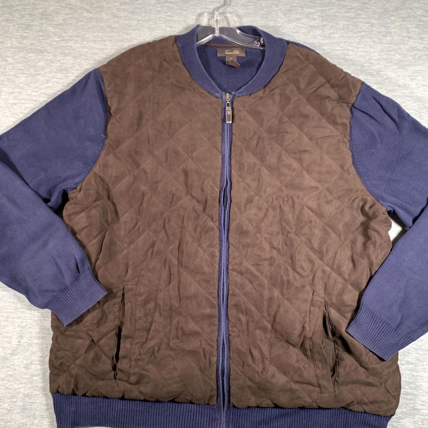 Tasso Elba Tasso Elba Mens Jacket XL Brown Navy Quilted Cotton Knit Bomber Size US XL / EU 56 / 4 - 2 Thumbnail