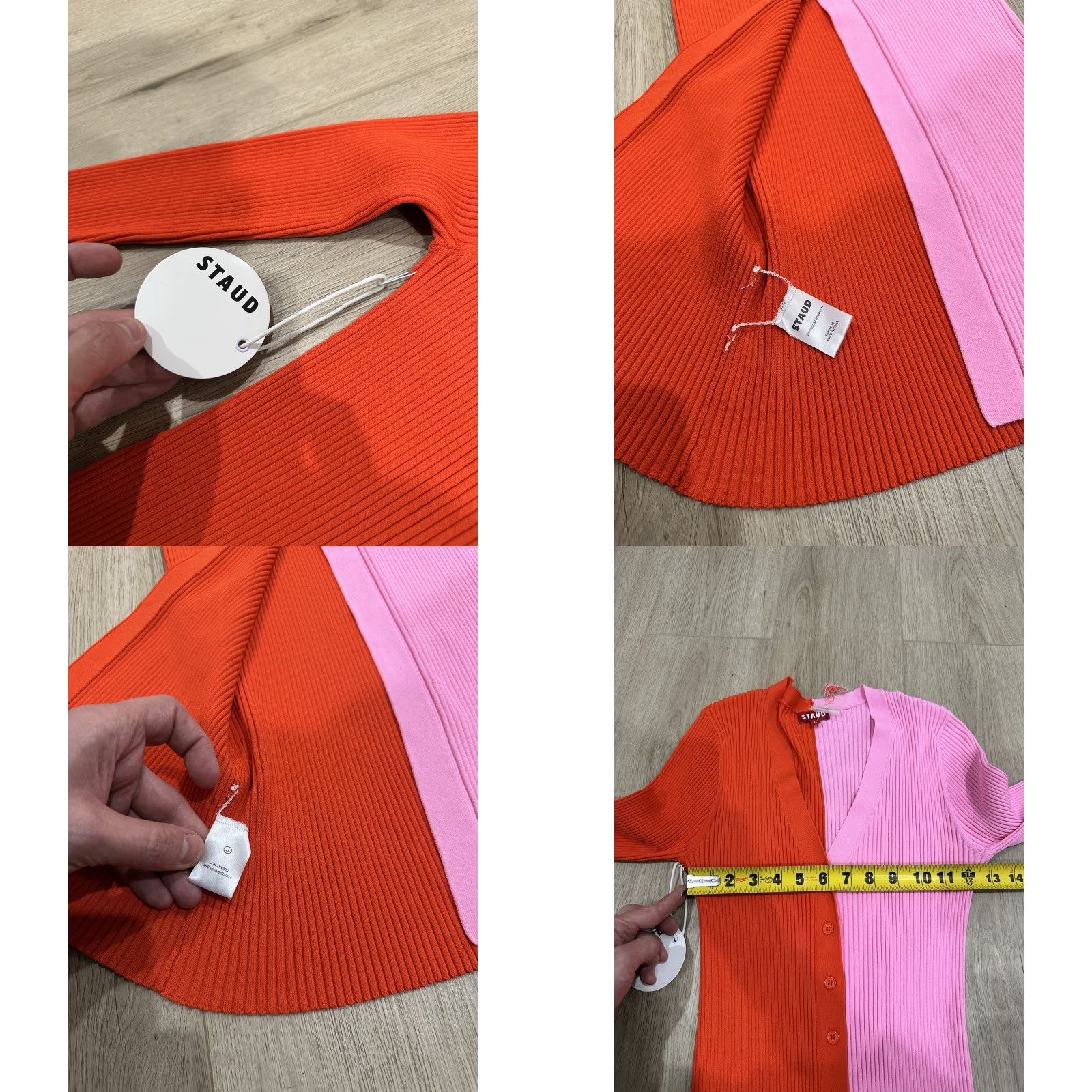 Staud STAUD Shoko Colorblock Sweater Dress Women L Red/Pink Midi V-Neck Long Sleeve Bodycon NWT Size L / US 10 / IT 46 - 8 Thumbnail