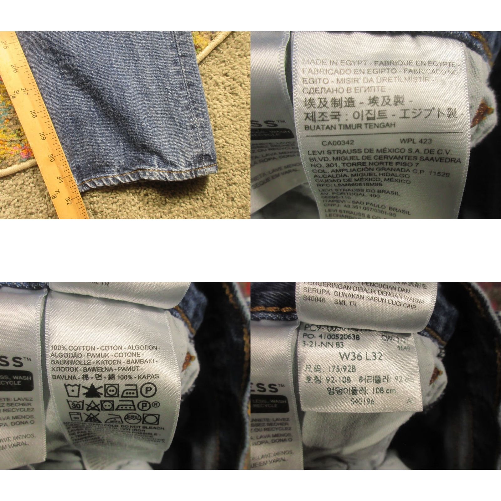 Levi's VINTAGE Levis 501 Jeans 36x32 Original Fit Denim Pants Mens Blue Button Fly 5-Pocket Classic Straight Size US 36 / EU 52 - 8 Thumbnail