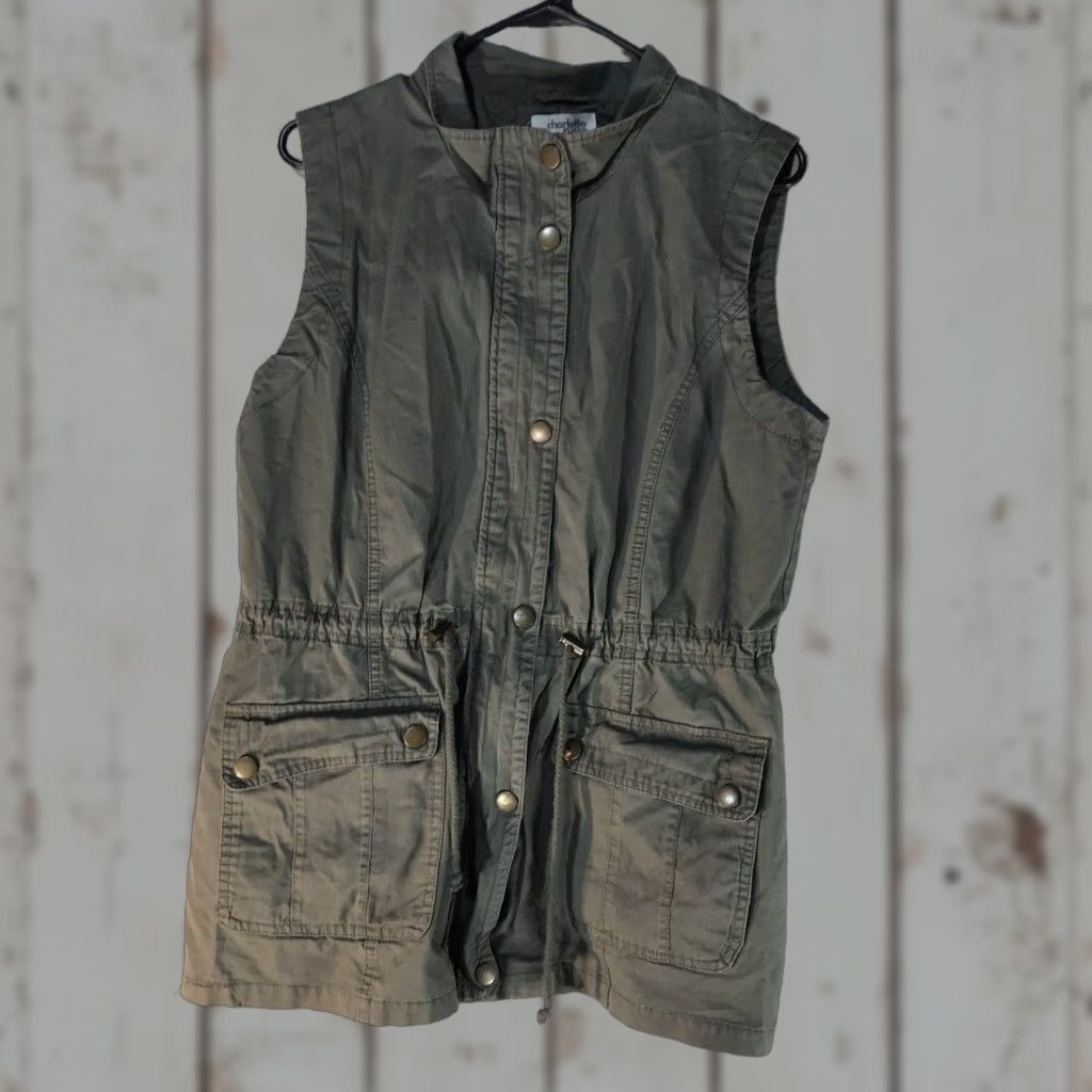 Vintage Charlotte Russe Vest Women's L Green 100% Cotton Full Zip Snap Womens Size L / US 10 / IT 46 - 1 Thumbnail