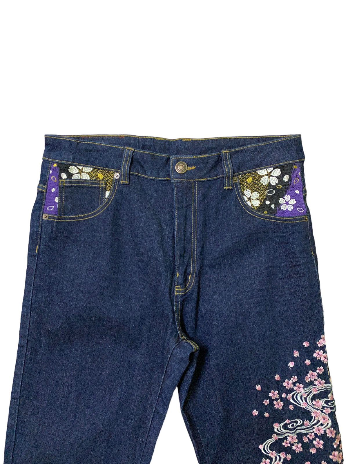 Japanese Brand Vintage THE JAPAN TRADITION Sakura Floral Embroidered Denim Size US 32 / EU 48 - 3 Thumbnail