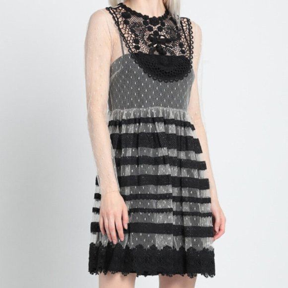 RED Valentino Crocheted lace-paneled point d'esprit mini dress Size XS / US 0-2 / IT 36-38 - 2 Thumbnail