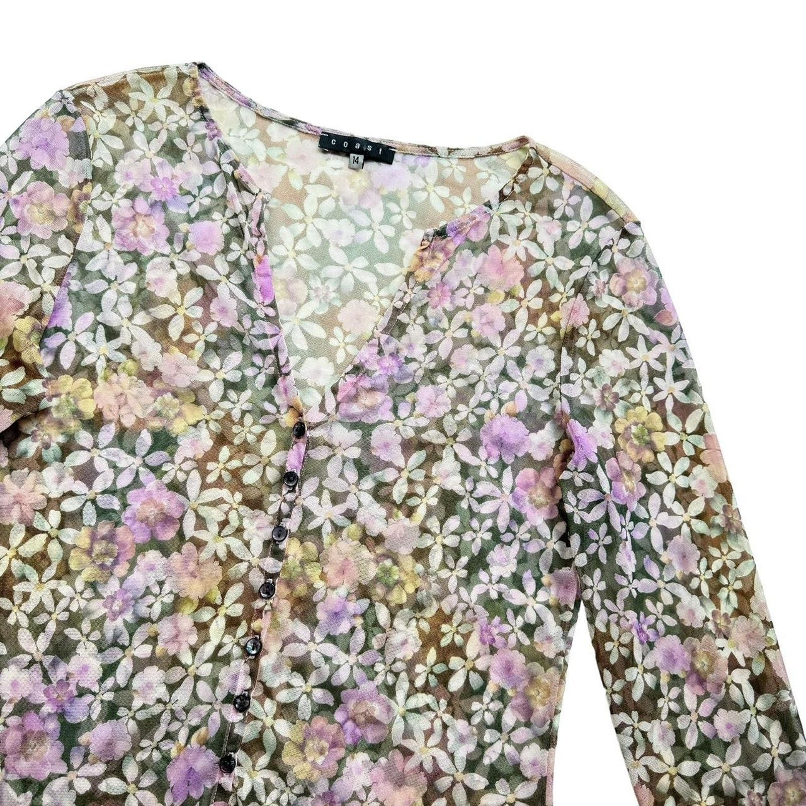 Other Coast Sheer Mesh Floral Button Up Blouse Top UK Size 14 Size L / US 10 / IT 46 - 2 Thumbnail